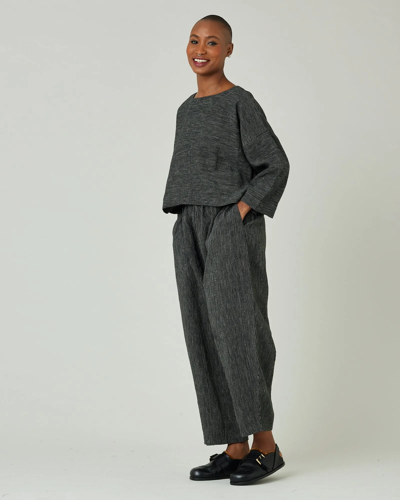 Lily Black & Ecru Pencil Stripe Linen Top sold by Beyond Nine product image thumbnail 5