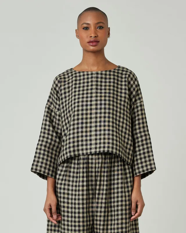 Lily Coffee Gingham Linen Top sold by Beyond Nine