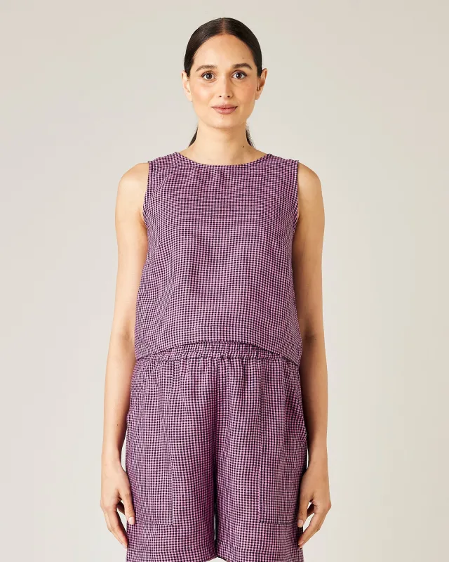 Esme Pink & Black Micro Check Linen Top sold by Beyond Nine