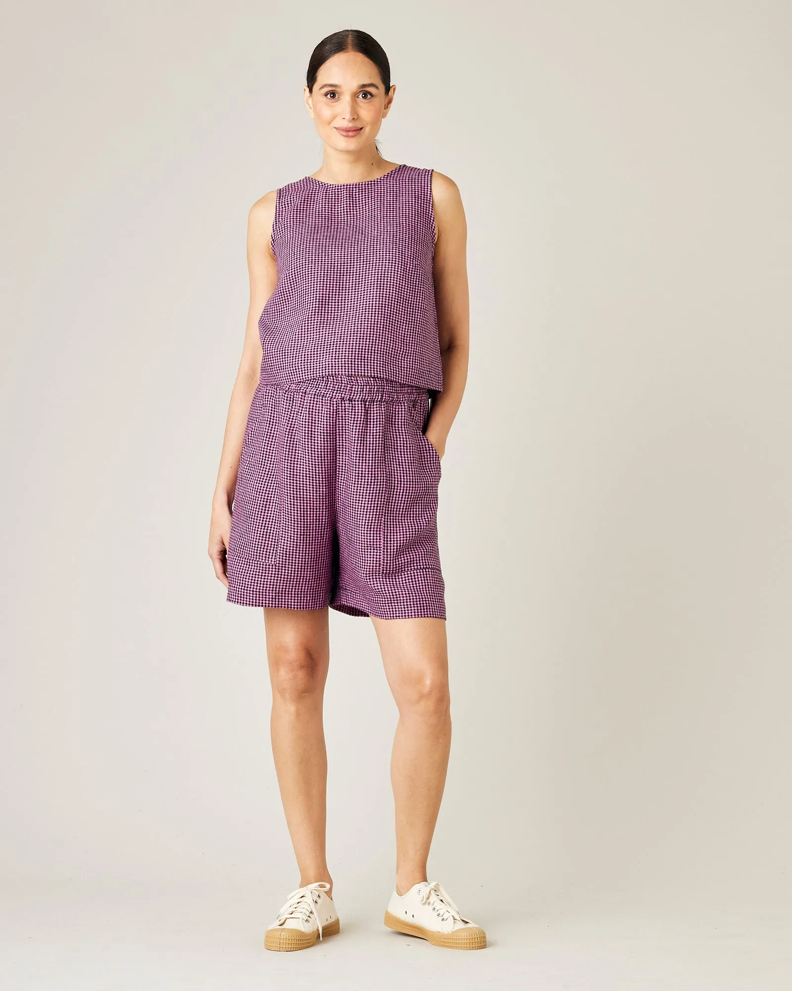 Esme Pink & Black Micro Check Linen Top sold by Beyond Nine product image thumbnail 5