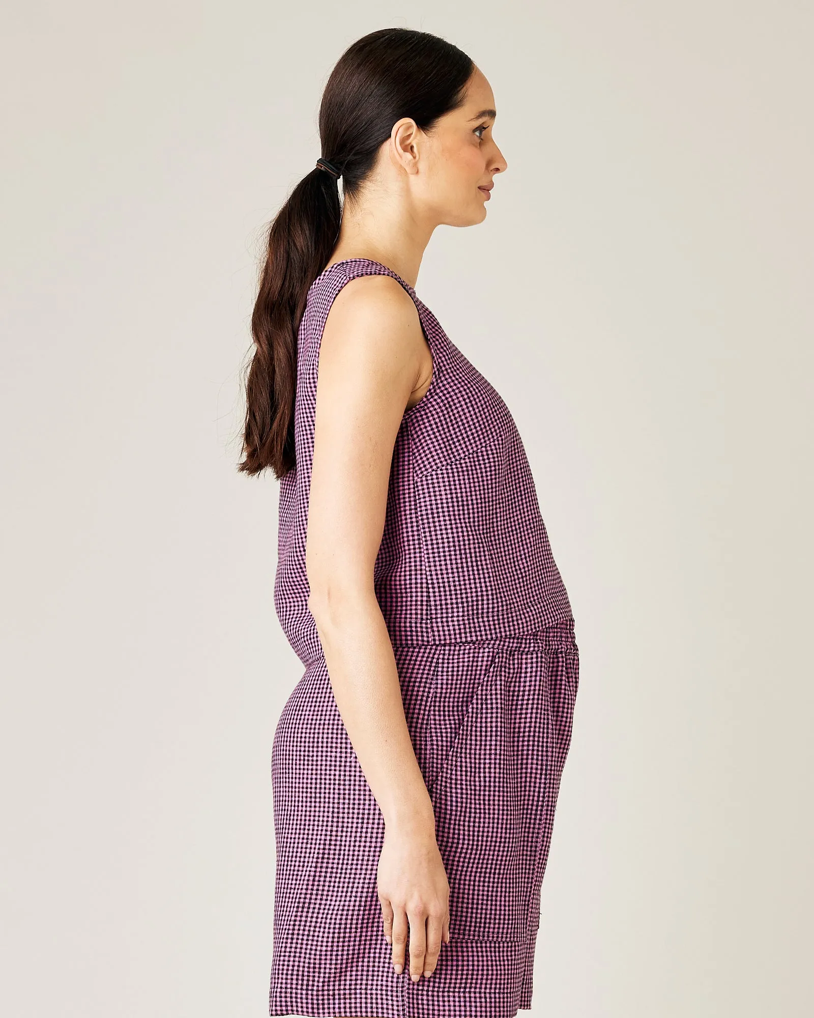 Esme Pink & Black Micro Check Linen Top sold by Beyond Nine product image thumbnail 4