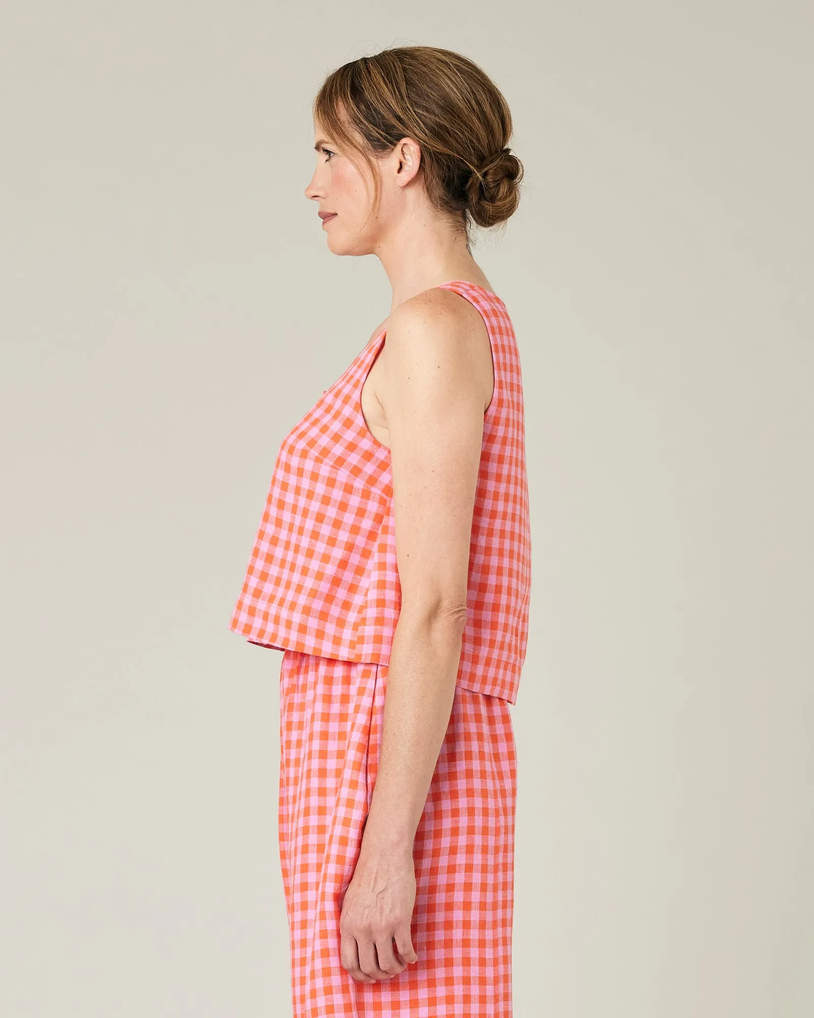 Betty Tomato & Pink Check Linen Top sold by Beyond Nine product image thumbnail 2