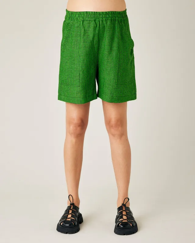 Ari Green & Black Micro Check Linen Shorts sold by Beyond Nine