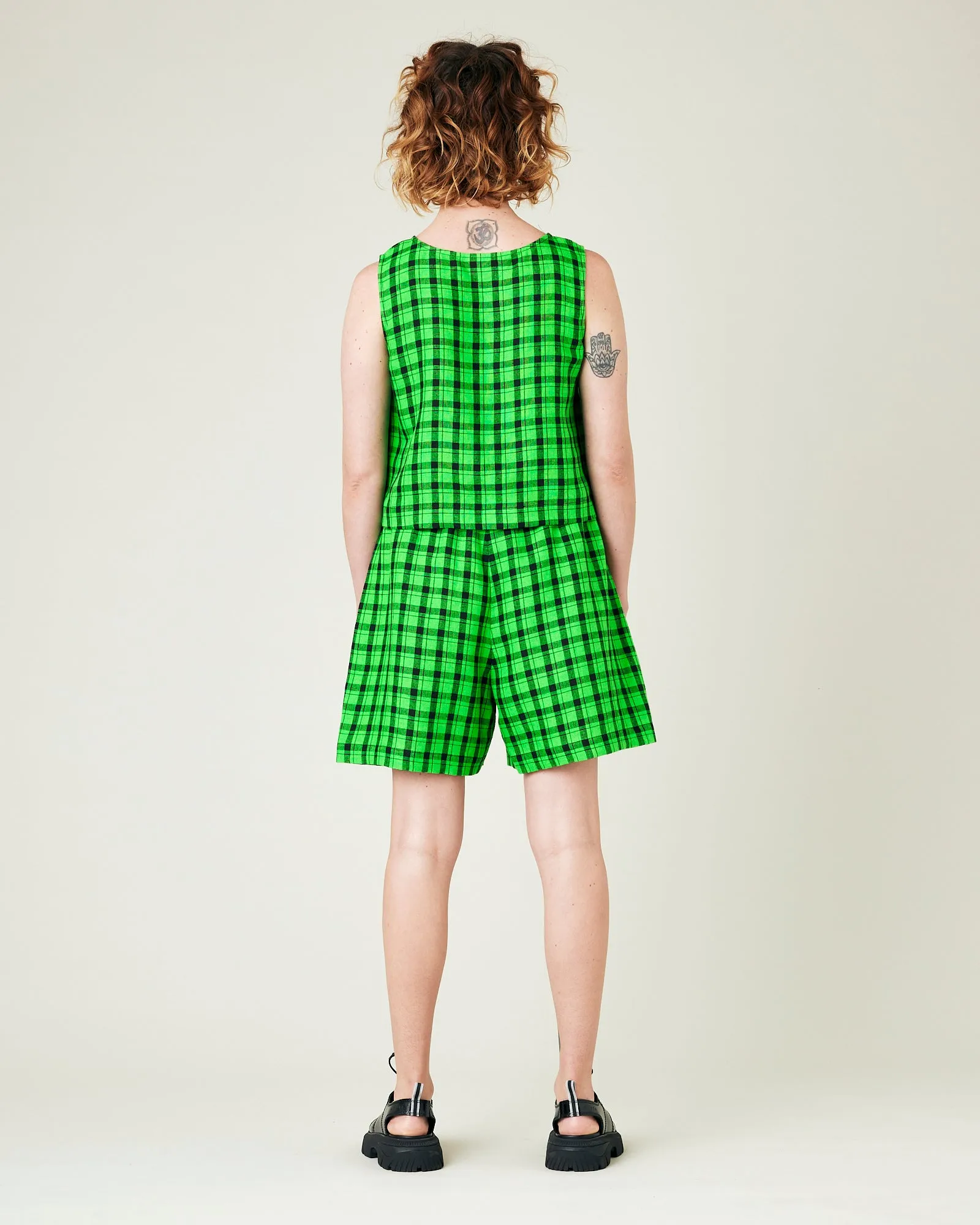 Ari Green & Black Check Linen Shorts sold by Beyond Nine product image thumbnail 4
