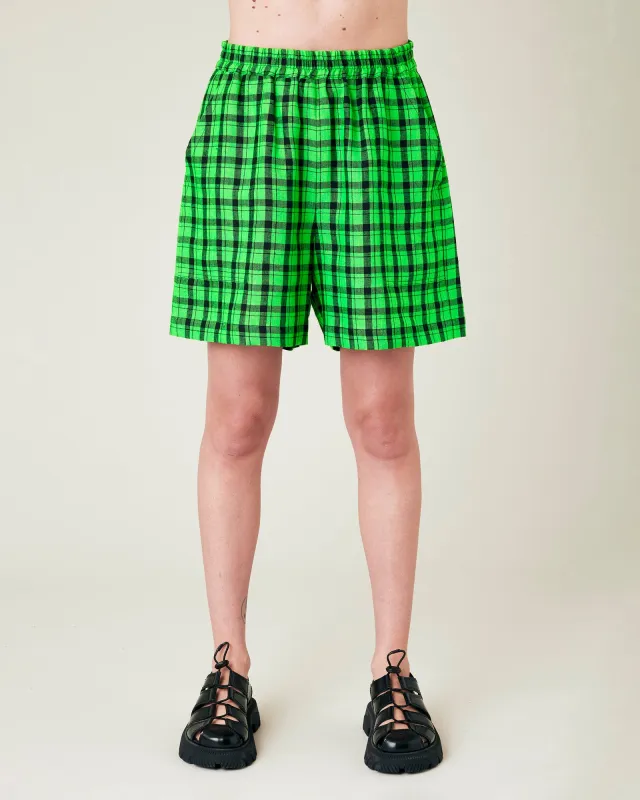 Ari Green & Black Check Linen Shorts sold by Beyond Nine