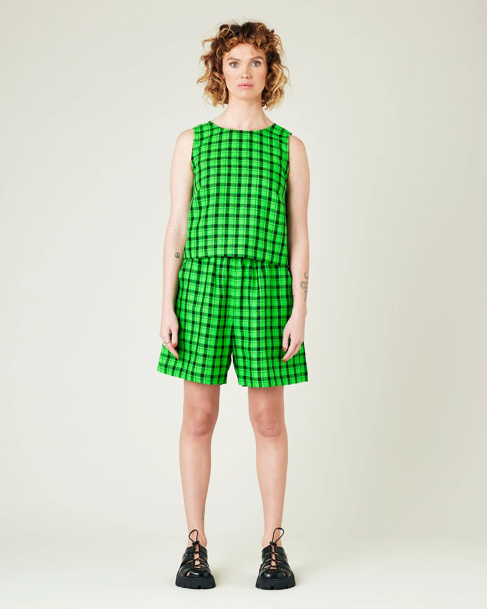 Ari Green & Black Check Linen Shorts sold by Beyond Nine product image thumbnail 2