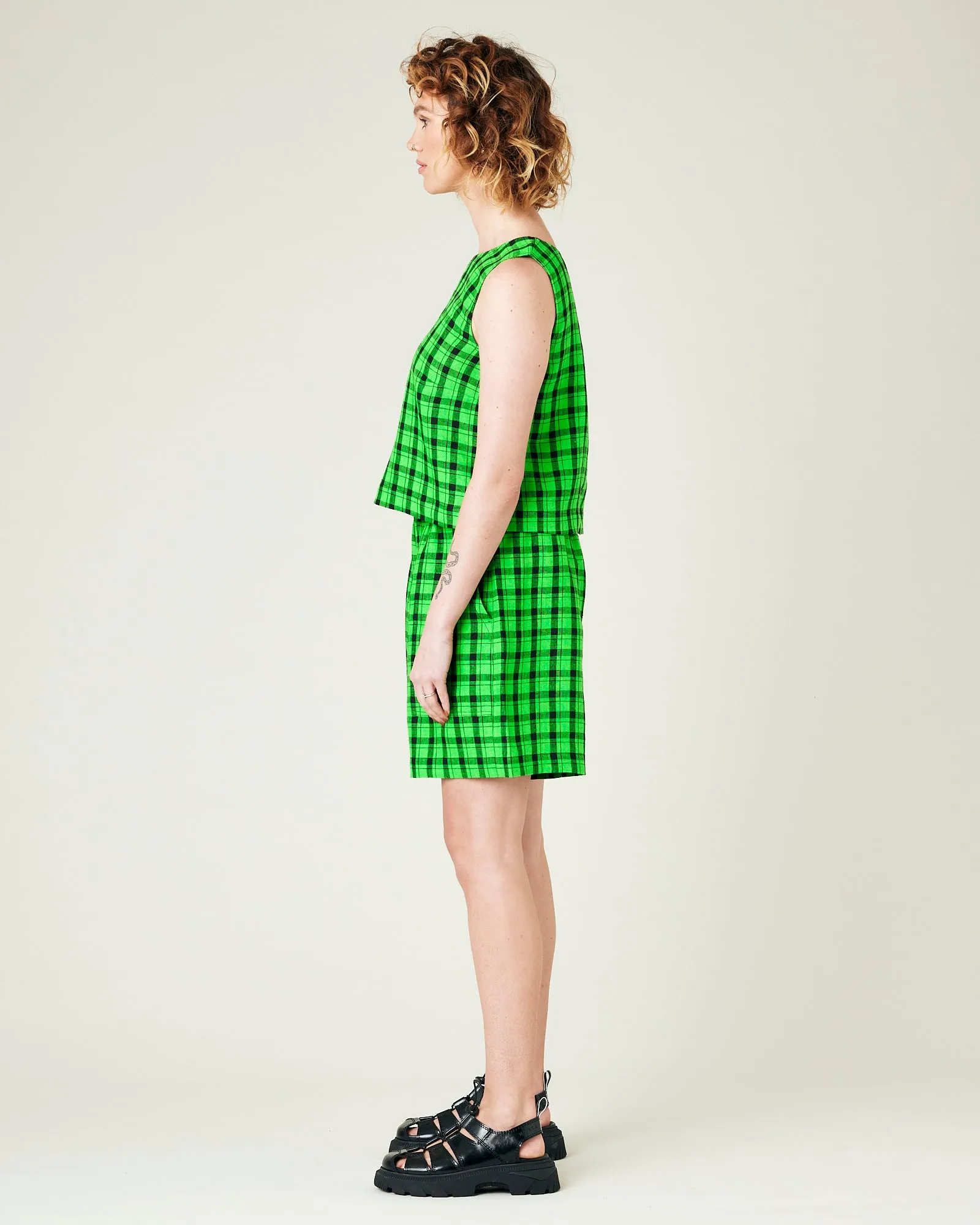 Ari Green & Black Check Linen Shorts sold by Beyond Nine product image thumbnail 3