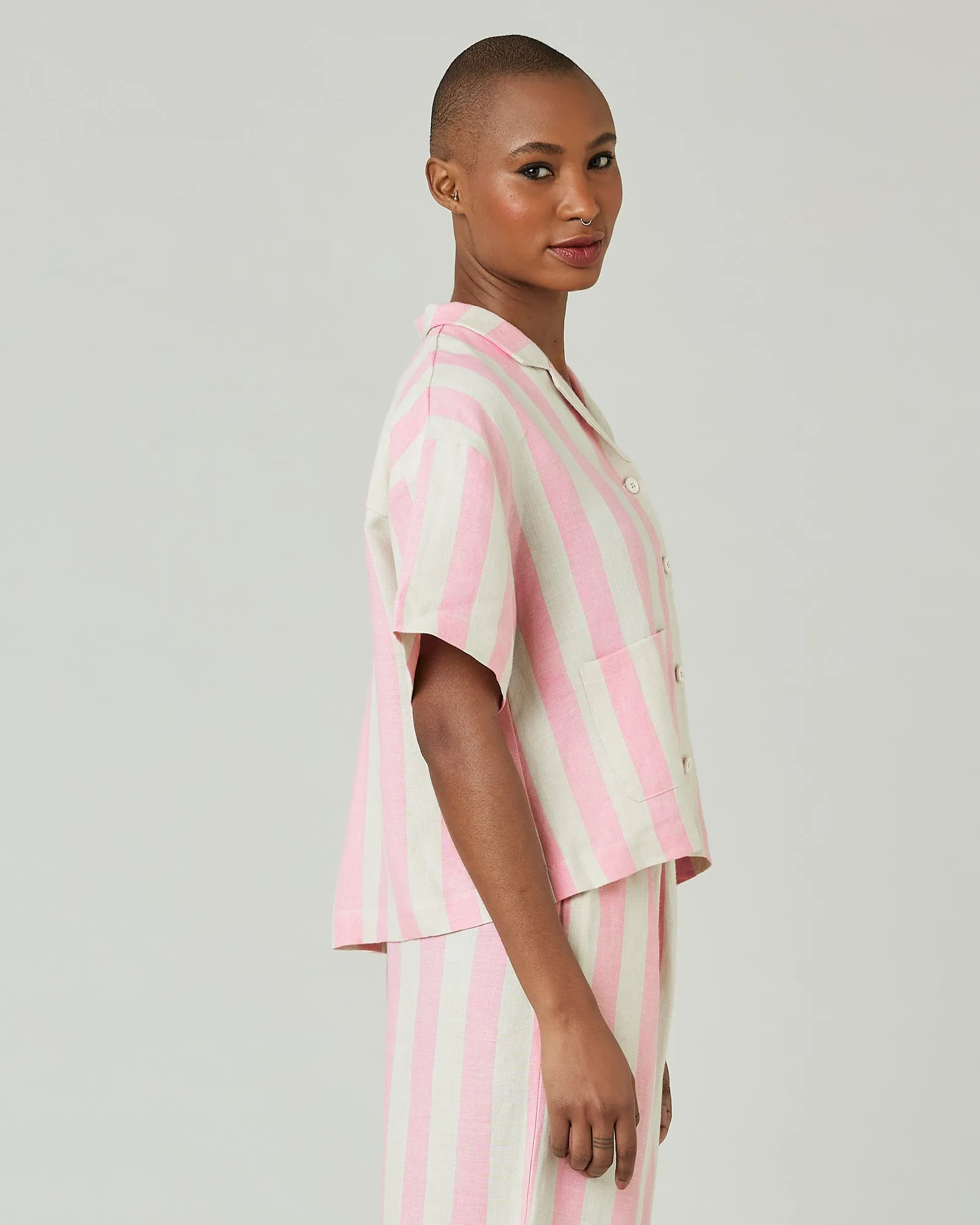 Ultimate PJ Top Pink & Ecru Stripe Linen sold by Beyond Nine product image thumbnail 4