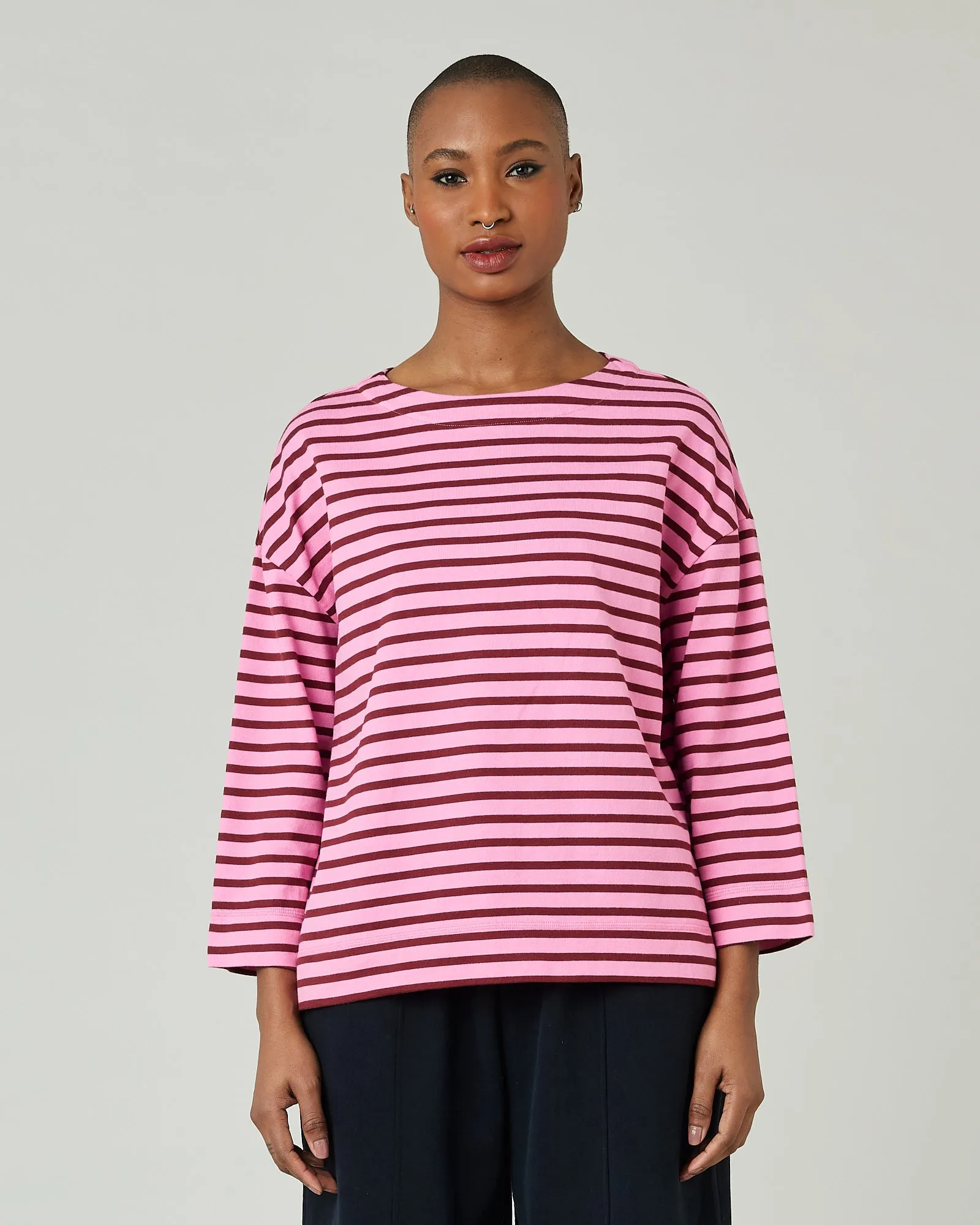 Breton Top Pink & Cherry Stripe sold by Beyond Nine
