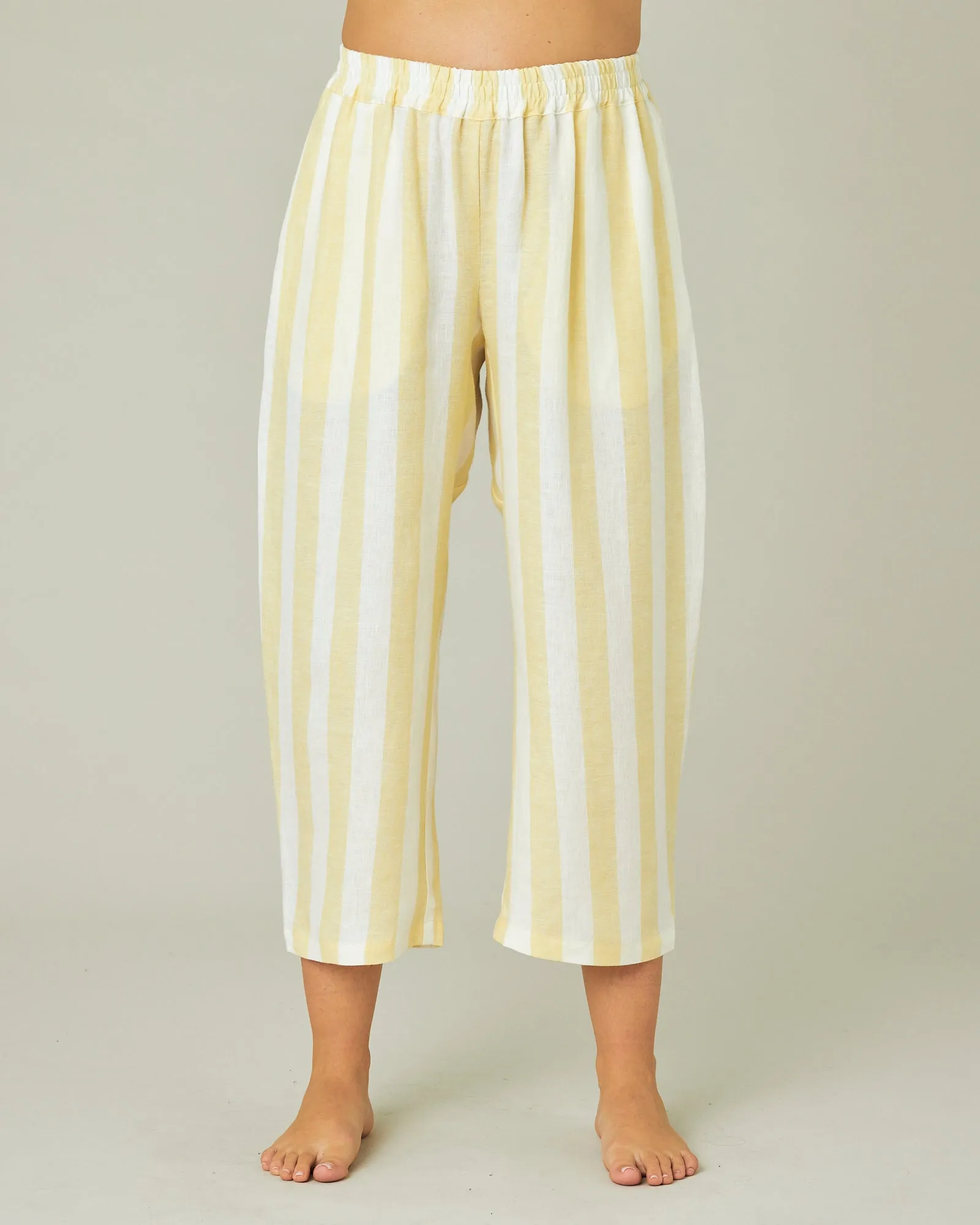 Ultimate PJ Trousers Lemon Stripe Linen sold by Beyond Nine