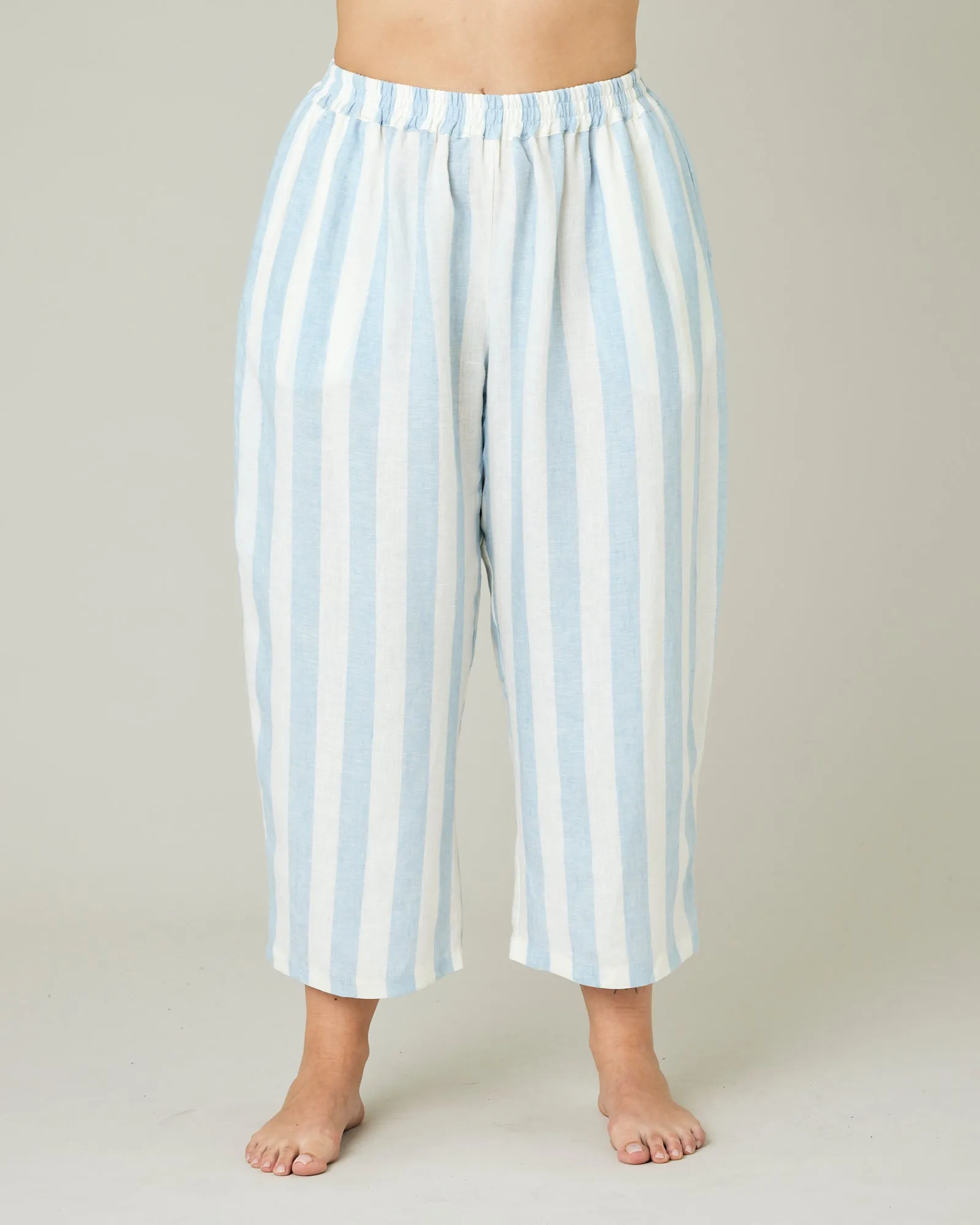 Ultimate PJ Trousers Sky Blue Stripe Linen sold by Beyond Nine