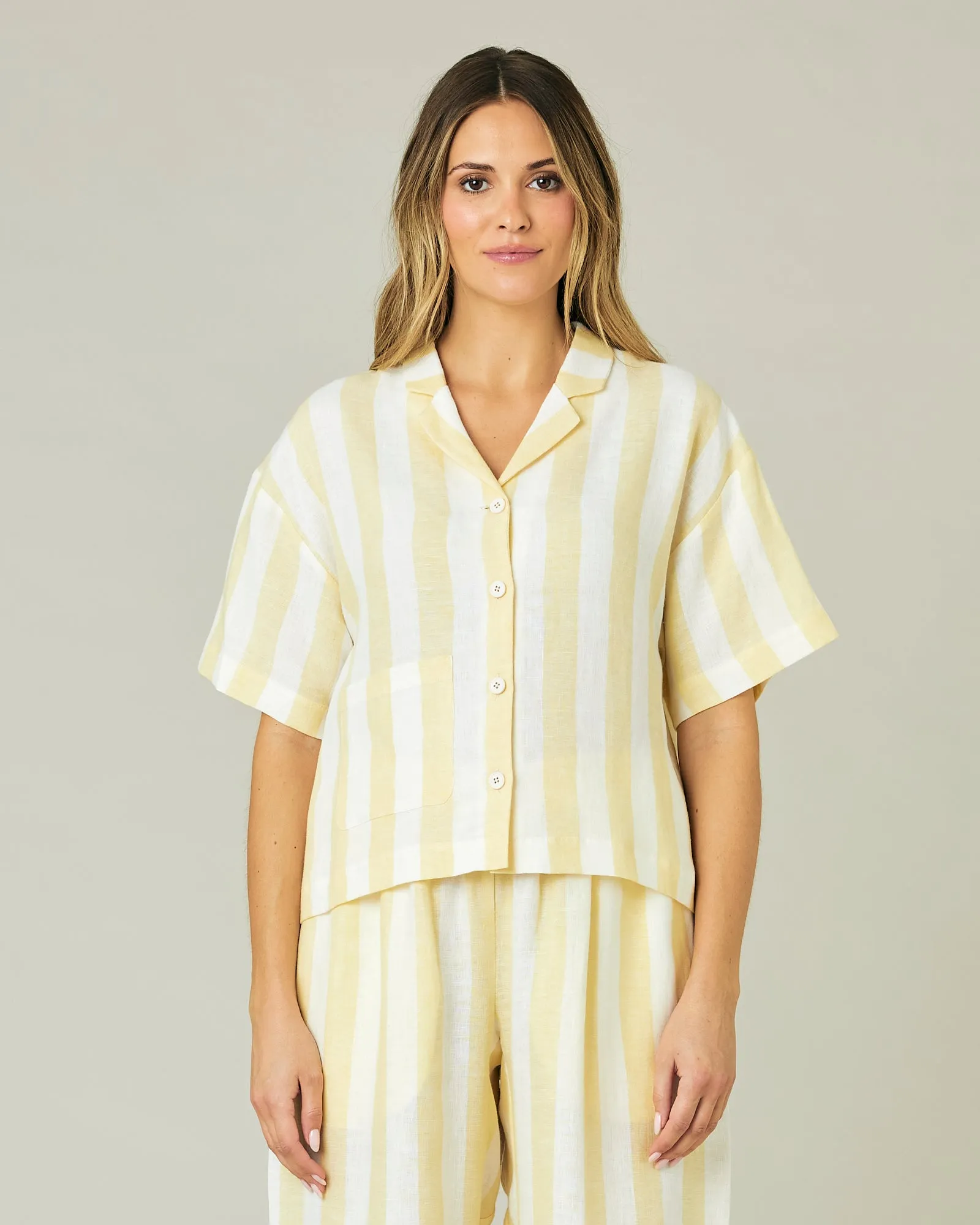 Ultimate PJ Top Lemon Stripe Linen sold by Beyond Nine