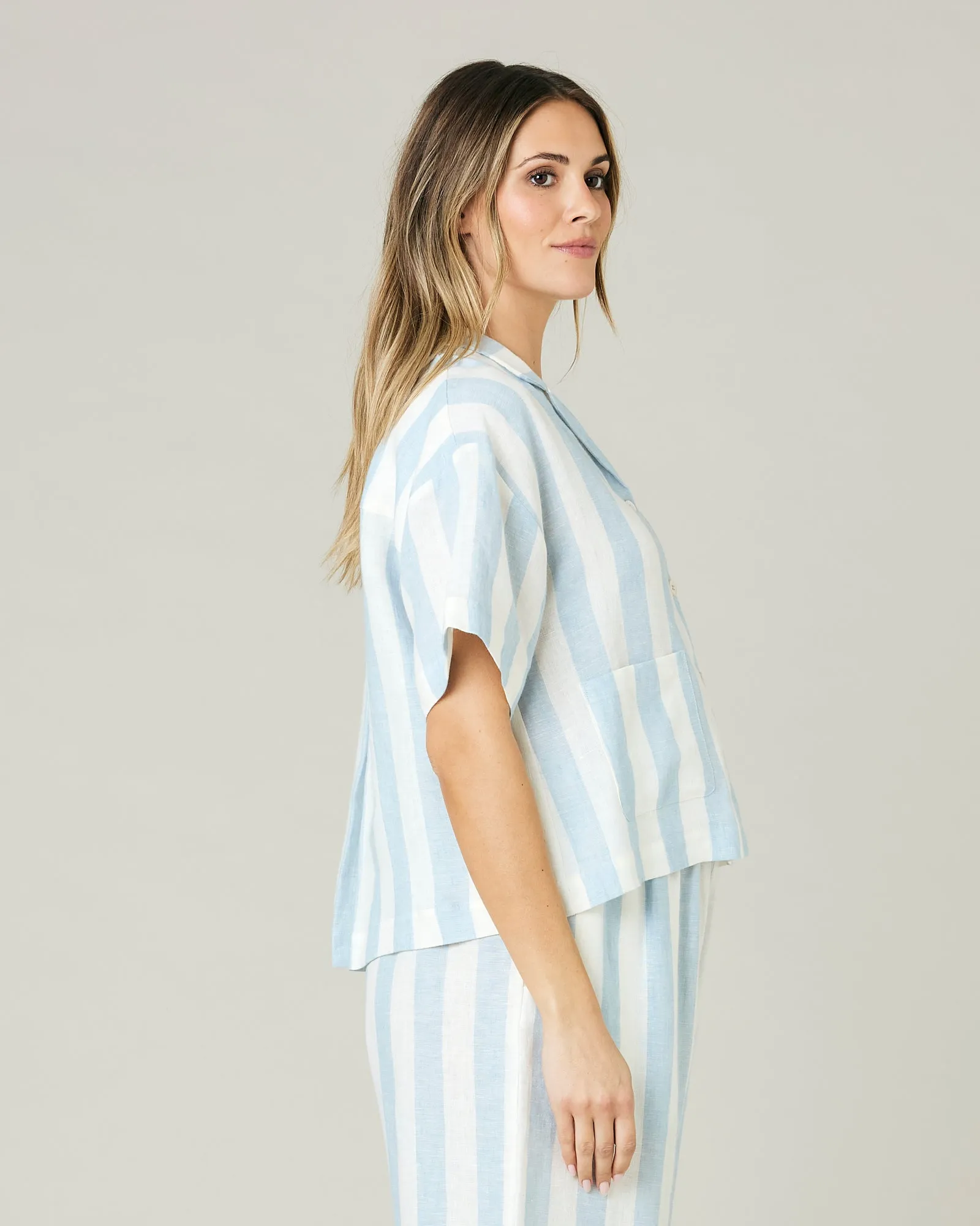 Ultimate PJ Top Sky Blue Stripe Linen sold by Beyond Nine product image thumbnail 4