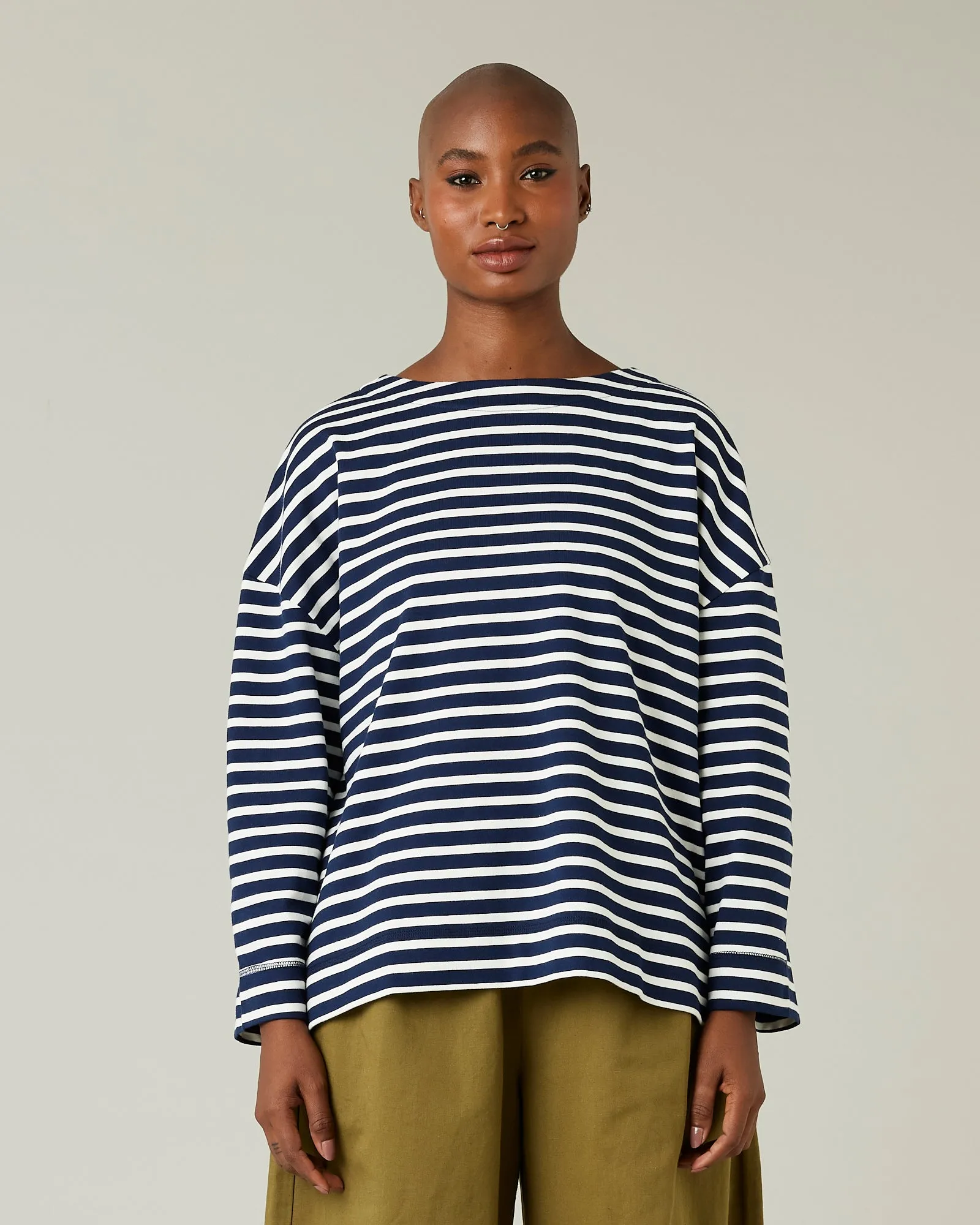 Breton Top Navy & Ecru Stripe sold by Beyond Nine