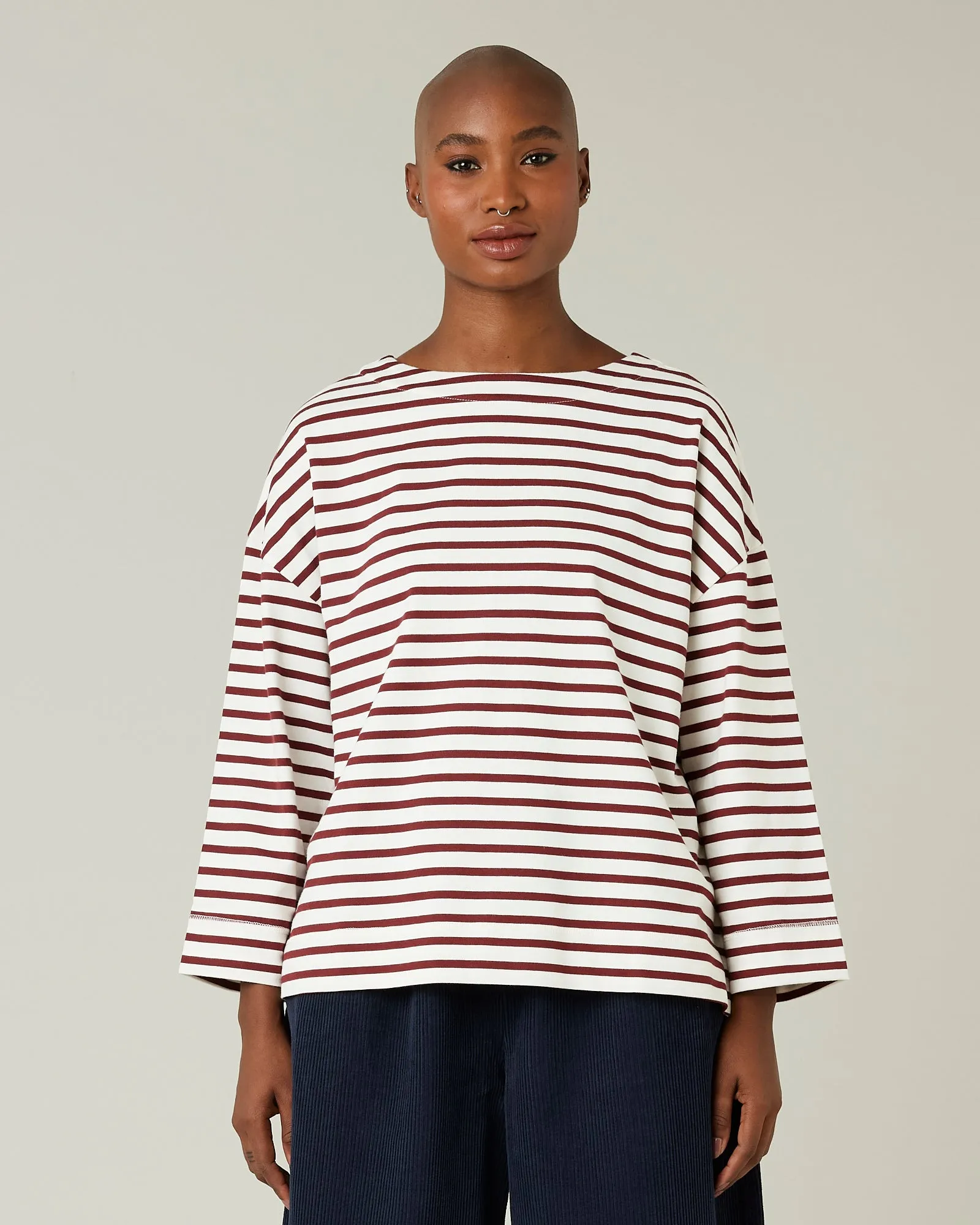 Breton Top Cherry & Ecru Stripe sold by Beyond Nine