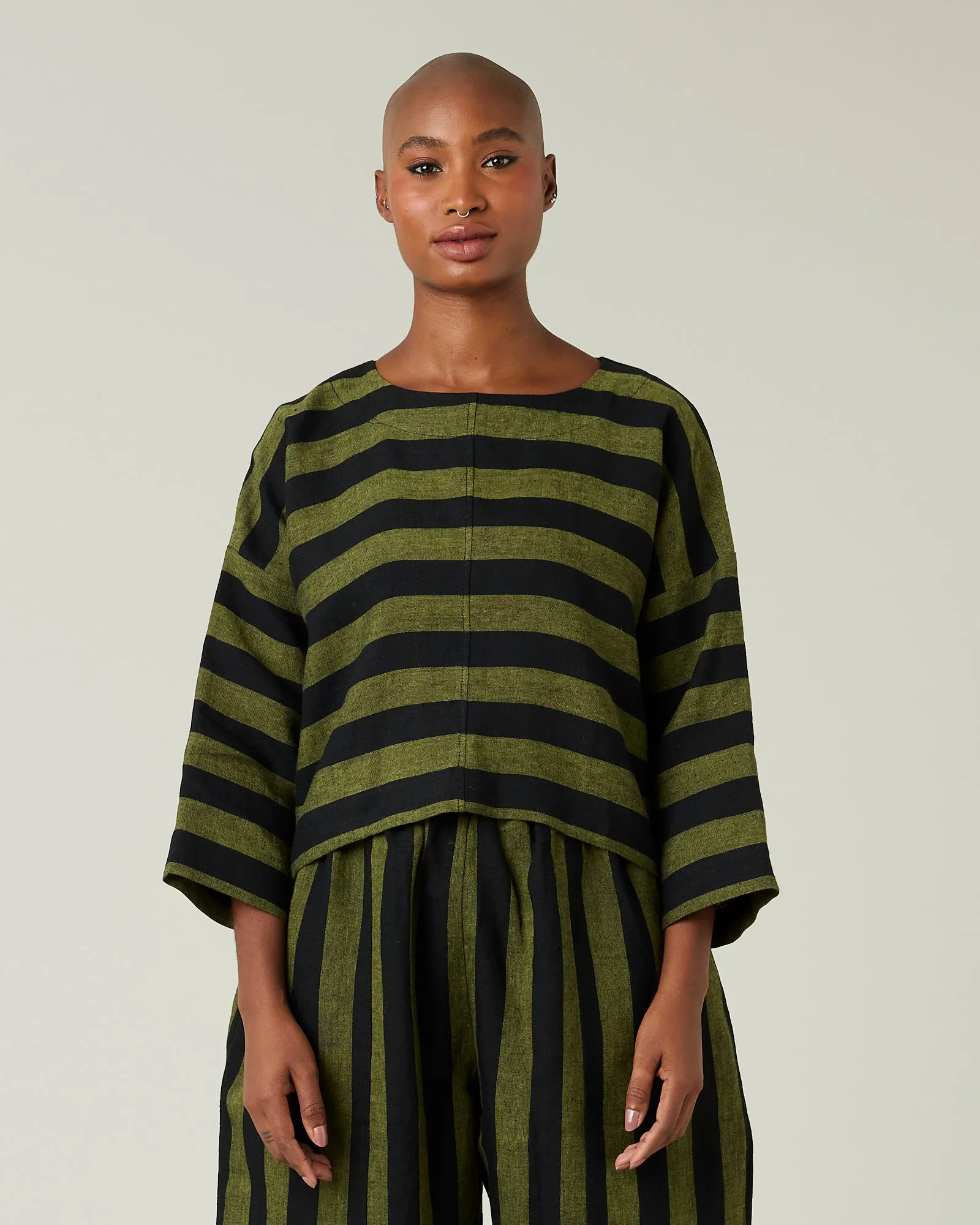 Lily Black & Olive Stripe Linen Top sold by Beyond Nine