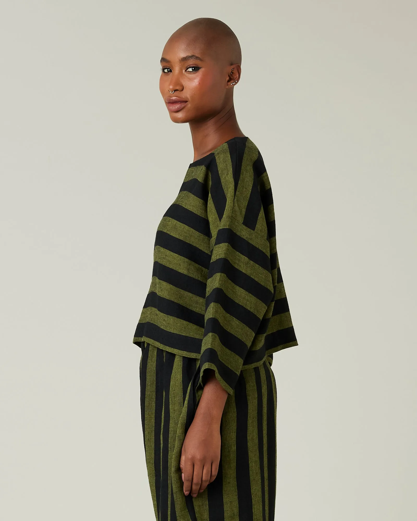 Lily Black & Olive Stripe Linen Top sold by Beyond Nine product image thumbnail 2