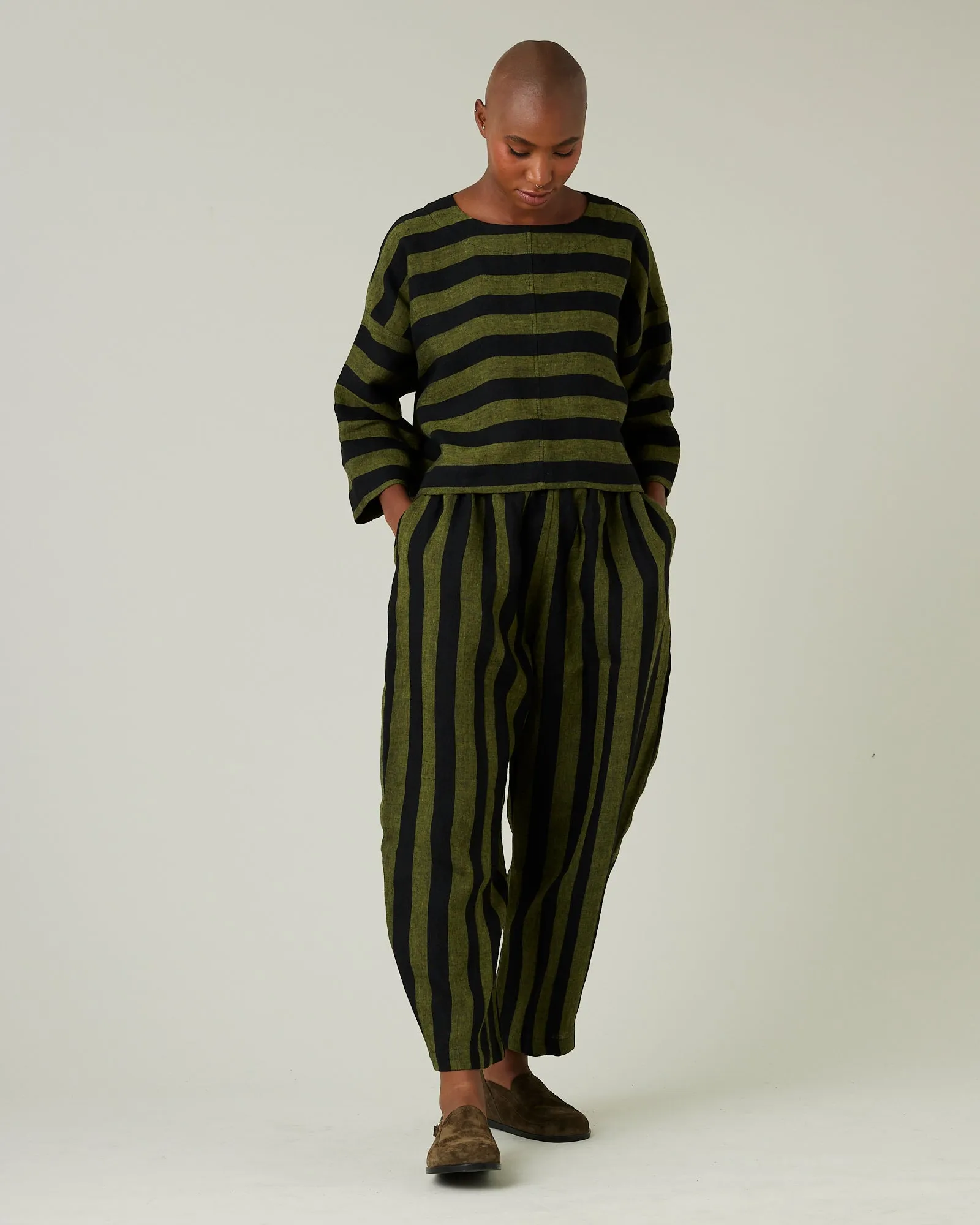 Lily Black & Olive Stripe Linen Top sold by Beyond Nine product image thumbnail 5
