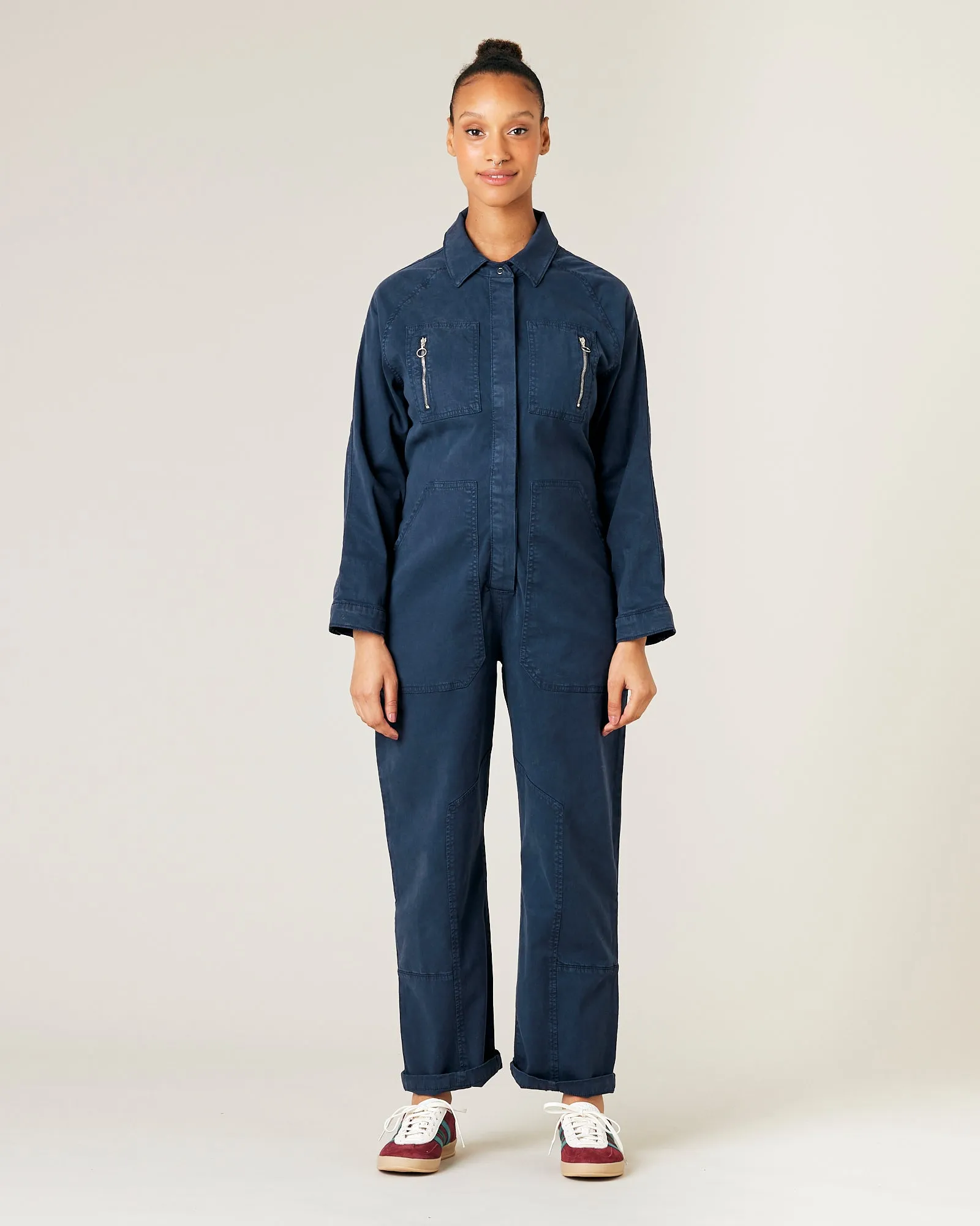 Hallie Navy Cotton Coverall sold by Beyond Nine
