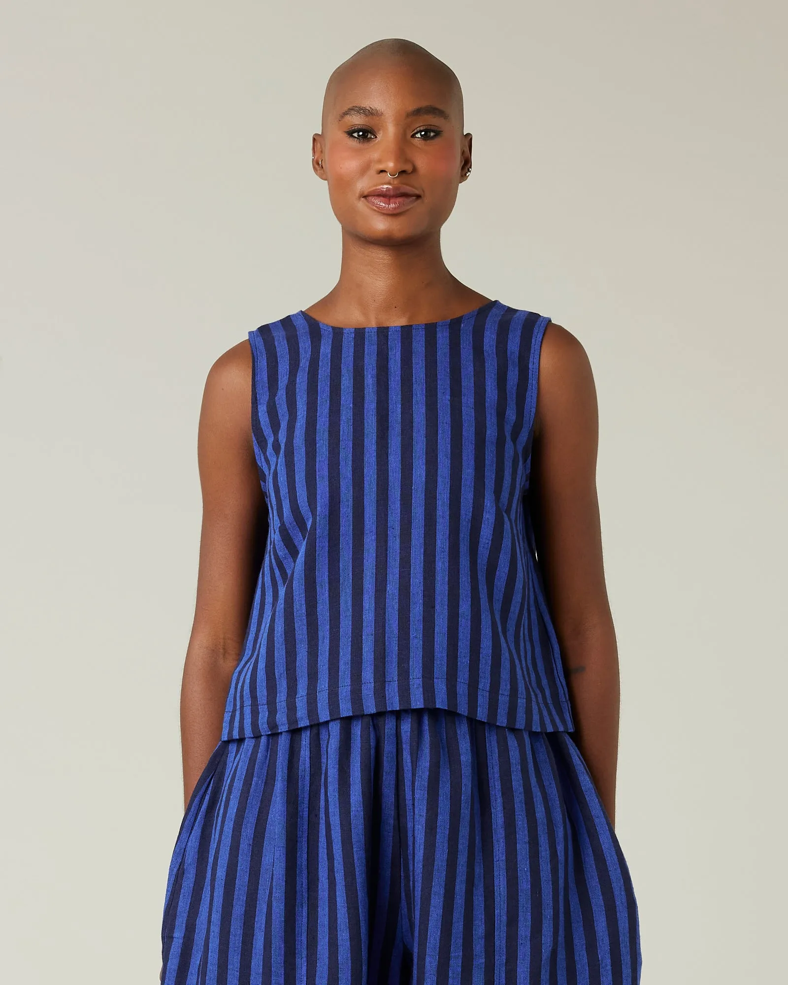 Esme Indigo Stripe Linen Top sold by Beyond Nine