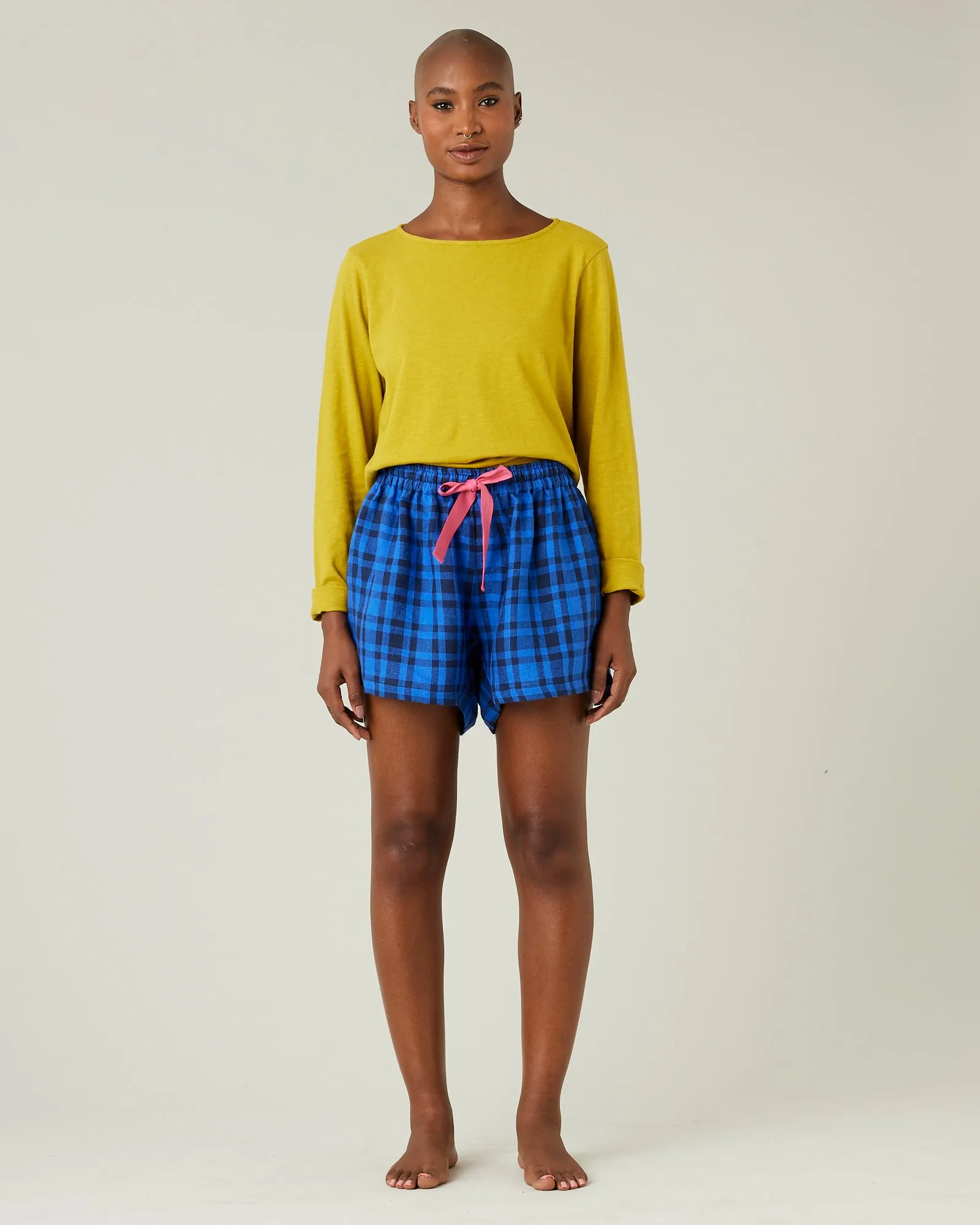 Bed Shorts Indigo Check Linen sold by Beyond Nine product image thumbnail 2