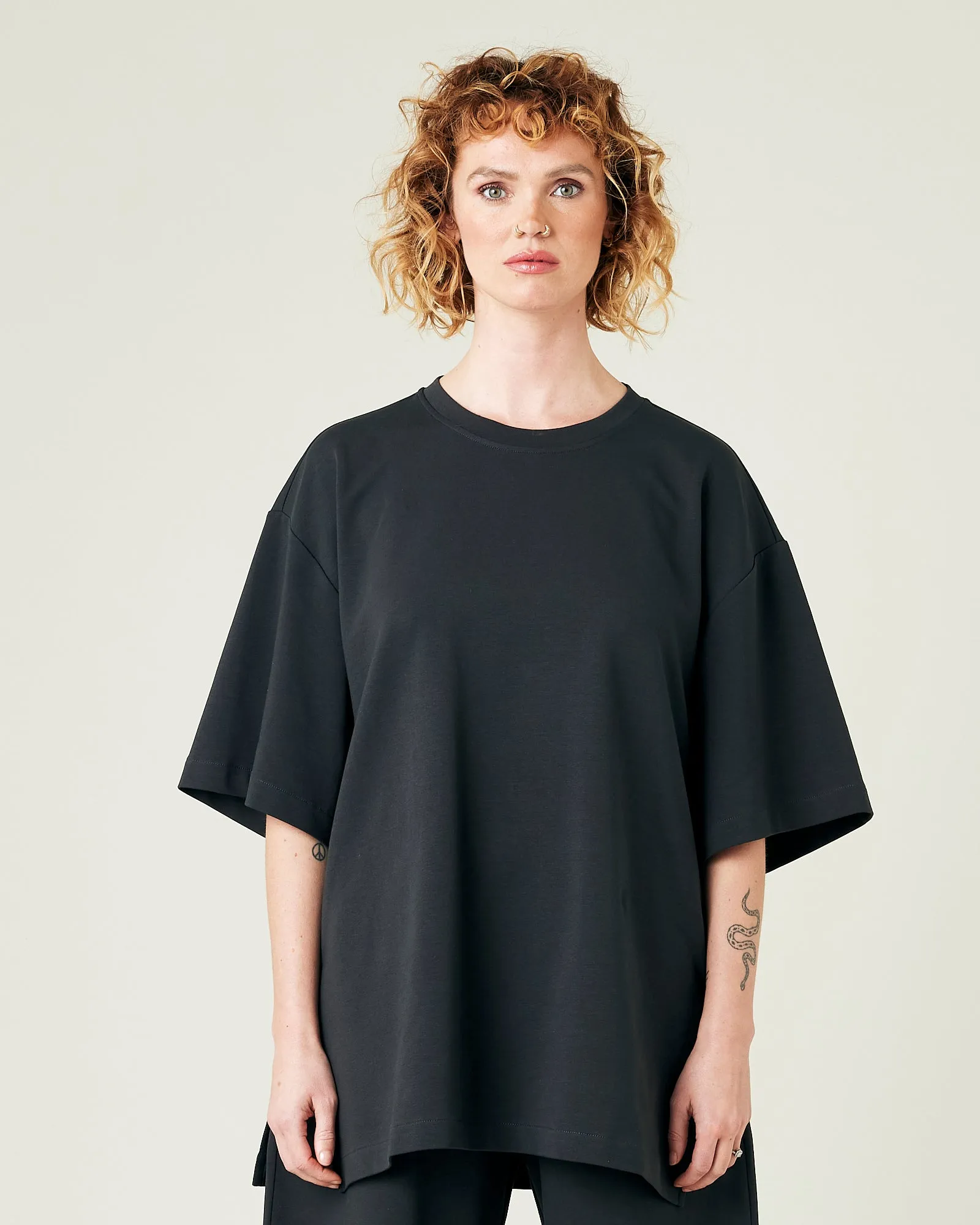 Jude Slate Cotton Jersey Short Drop Sleeve Top sold by Beyond Nine