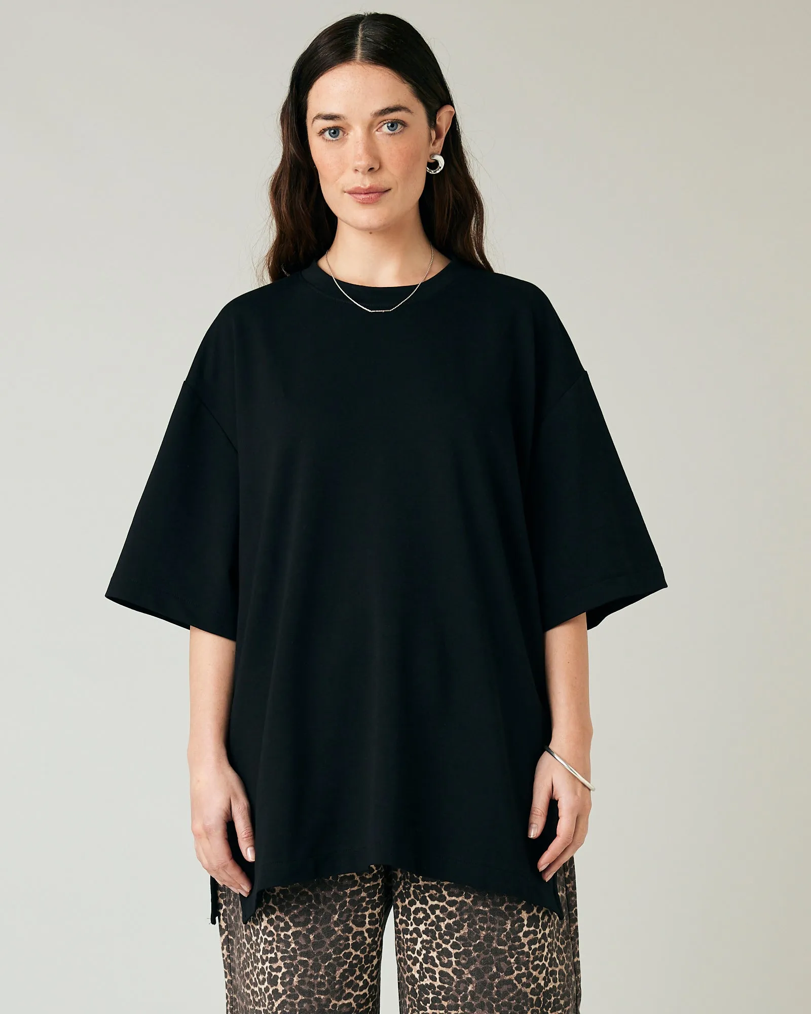 Jude Black Cotton Jersey Short Drop Sleeve Top sold by Beyond Nine