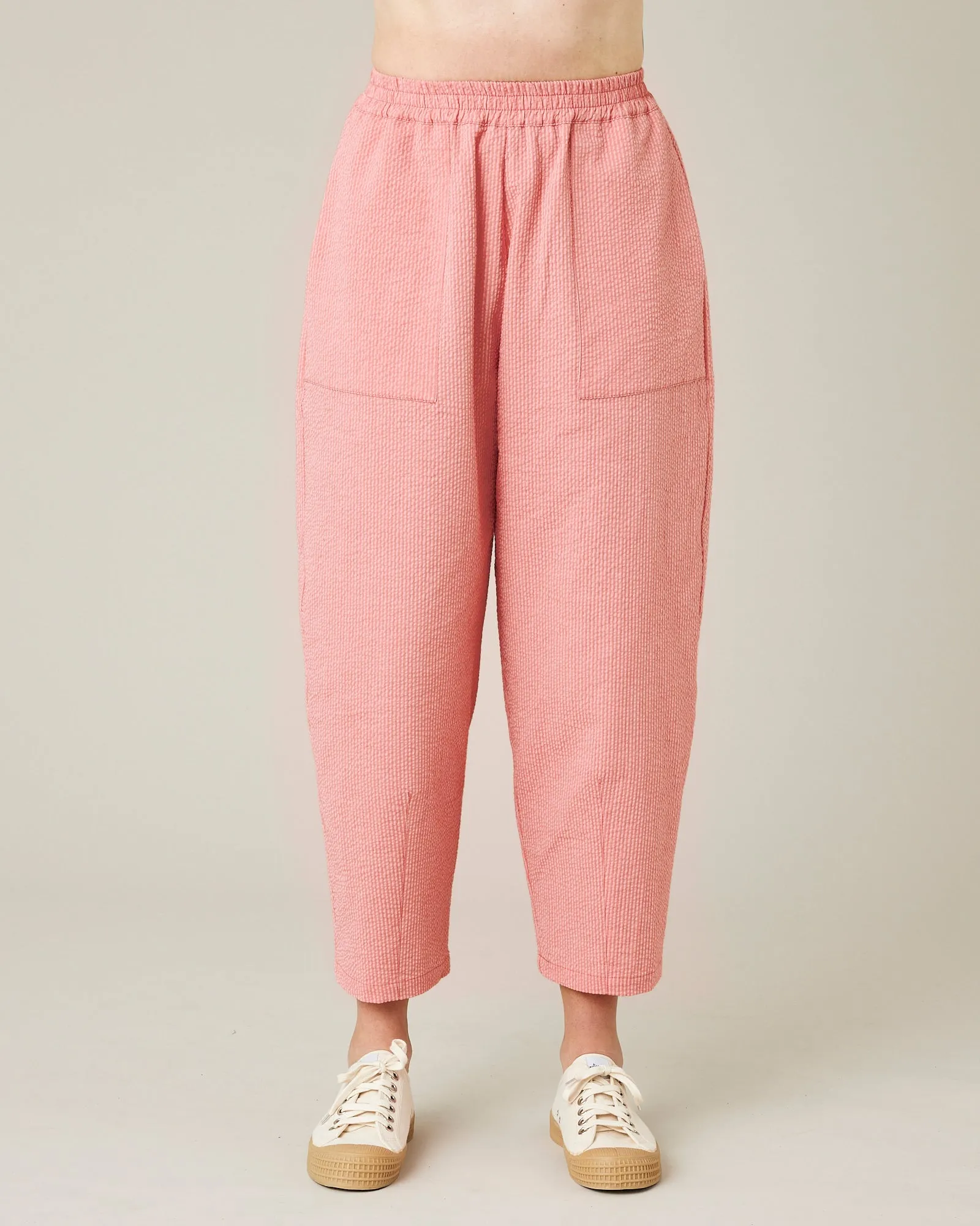 Huxley Coral Seersucker Trousers sold by Beyond Nine