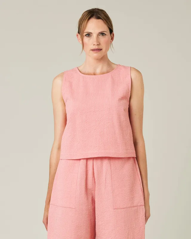 Esme Coral Seersucker Top sold by Beyond Nine