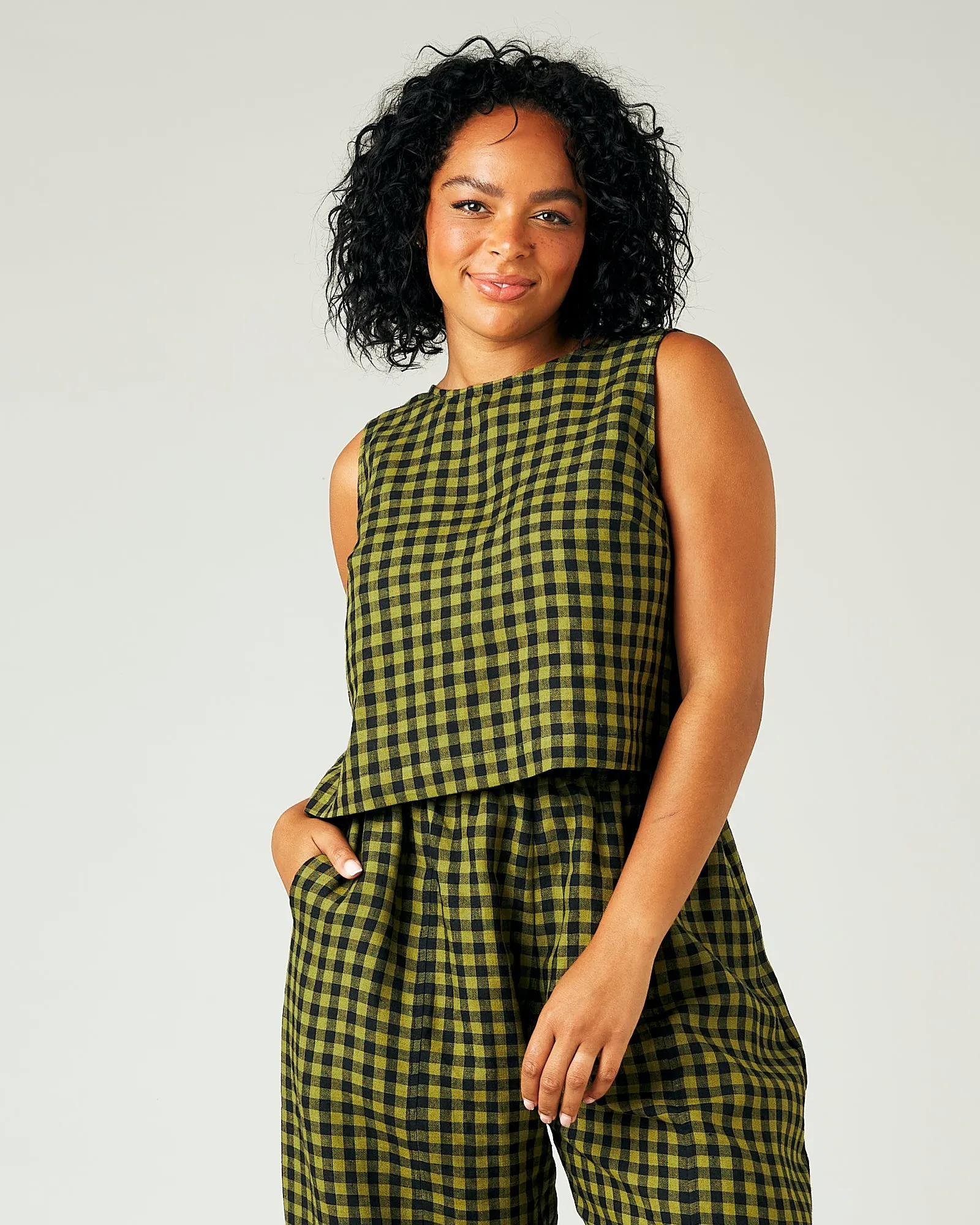 Esme Green Gingham Linen Top sold by Beyond Nine