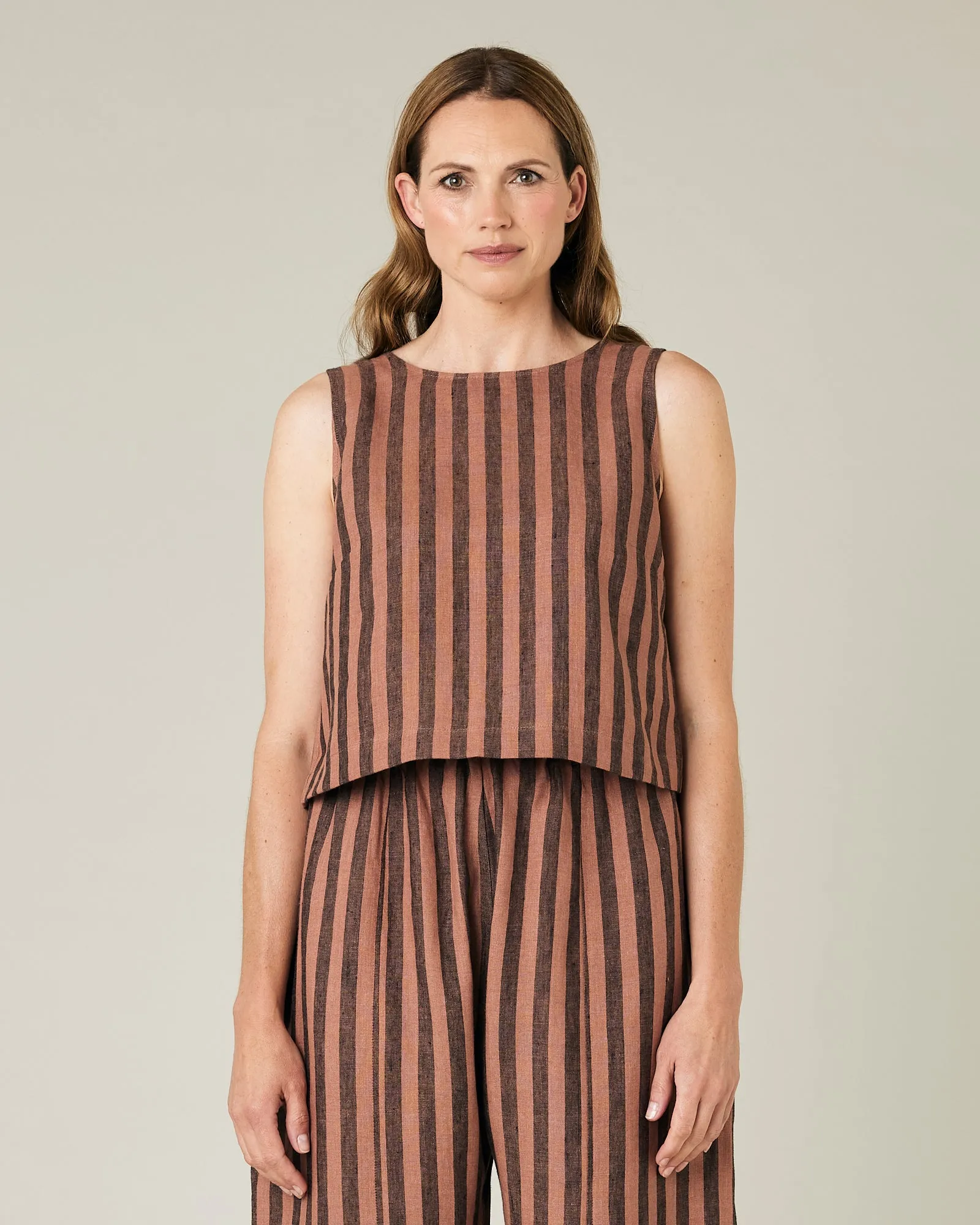 Esme Biscuit Stripe Linen Top sold by Beyond Nine