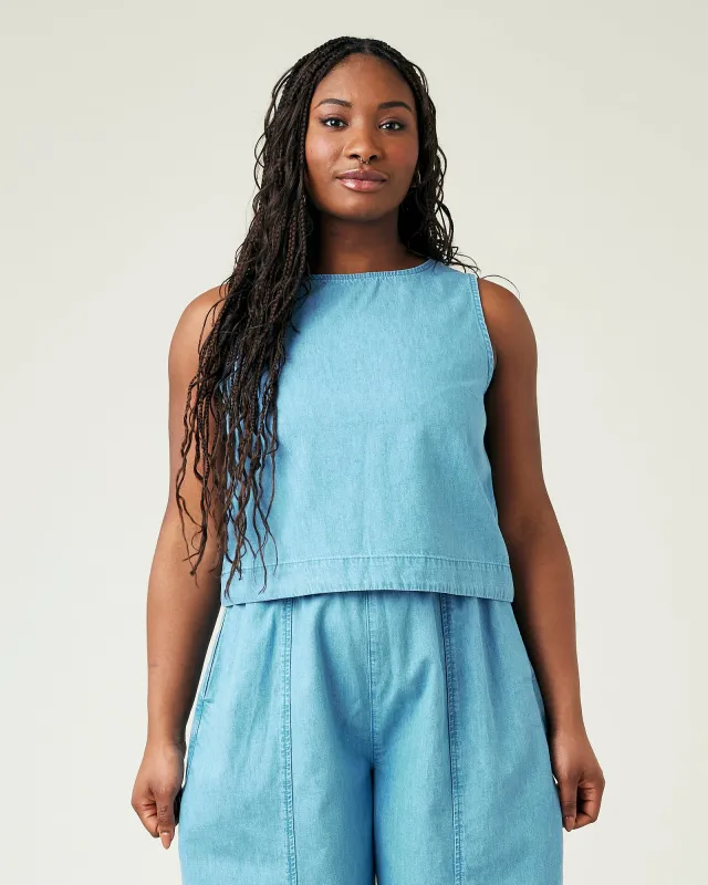 Esme Light Wash Denim Chambray Top sold by Beyond Nine