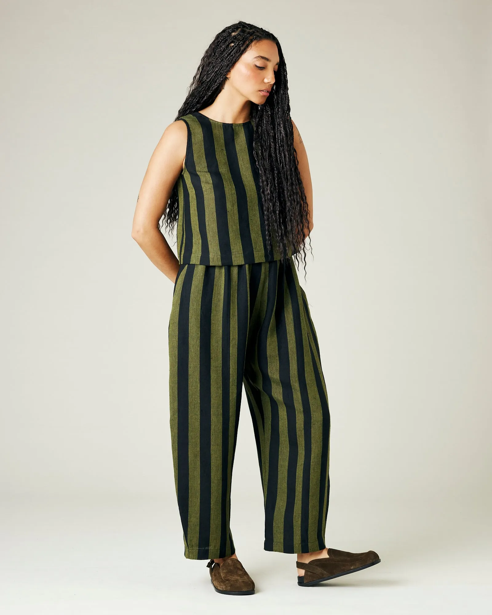 Esme Olive & Black Stripe Linen Top sold by Beyond Nine product image thumbnail 5