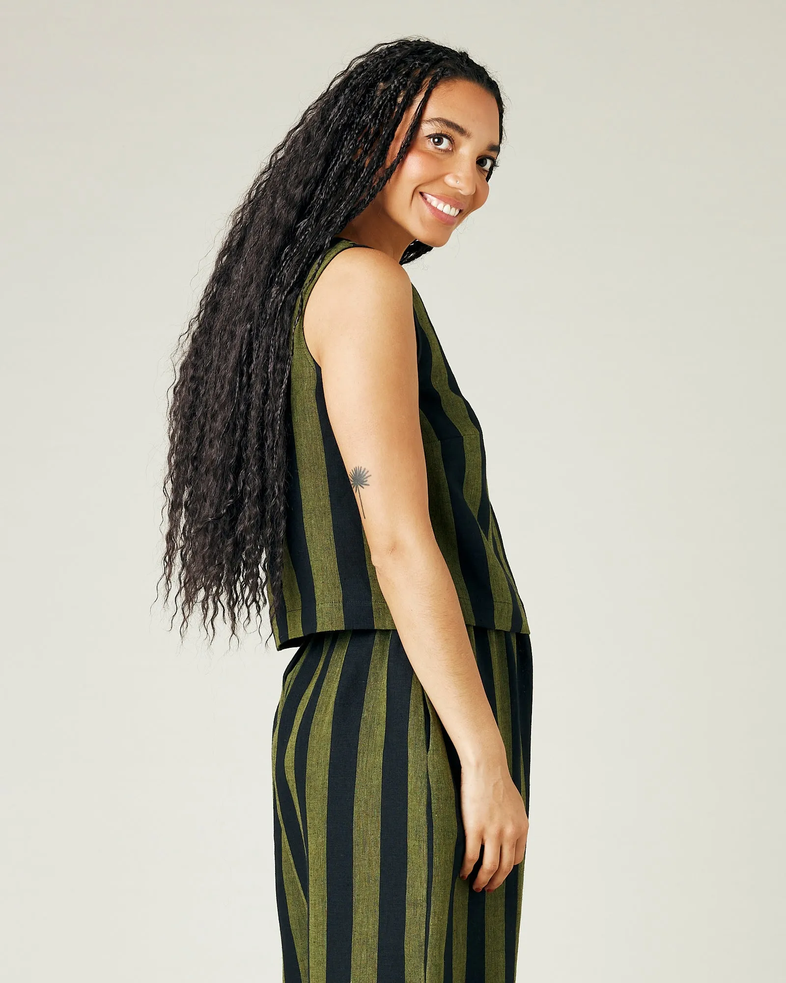 Esme Olive & Black Stripe Linen Top sold by Beyond Nine product image thumbnail 4