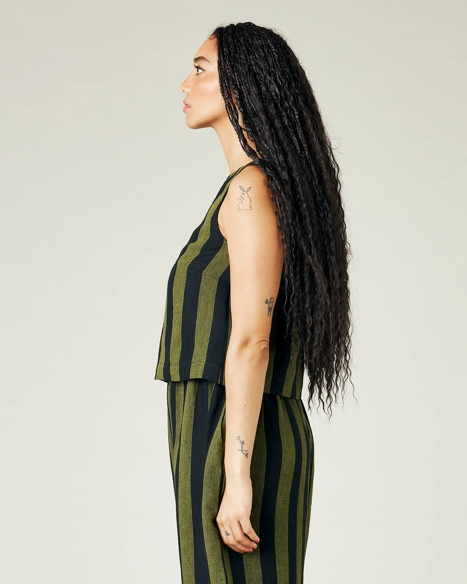 Esme Olive & Black Stripe Linen Top sold by Beyond Nine product image thumbnail 2