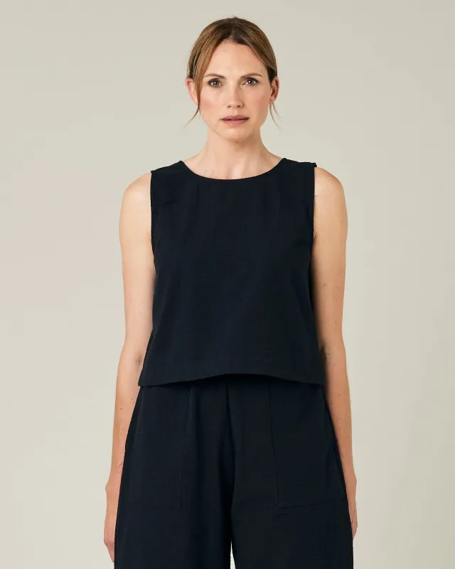 Esme Black Seersucker Top made by Beyond Nine