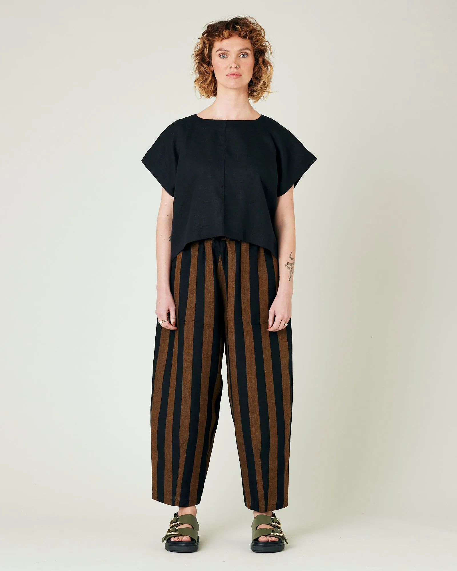 Huxley Rust & Black Stripe Linen Trousers sold by Beyond Nine product image thumbnail 5