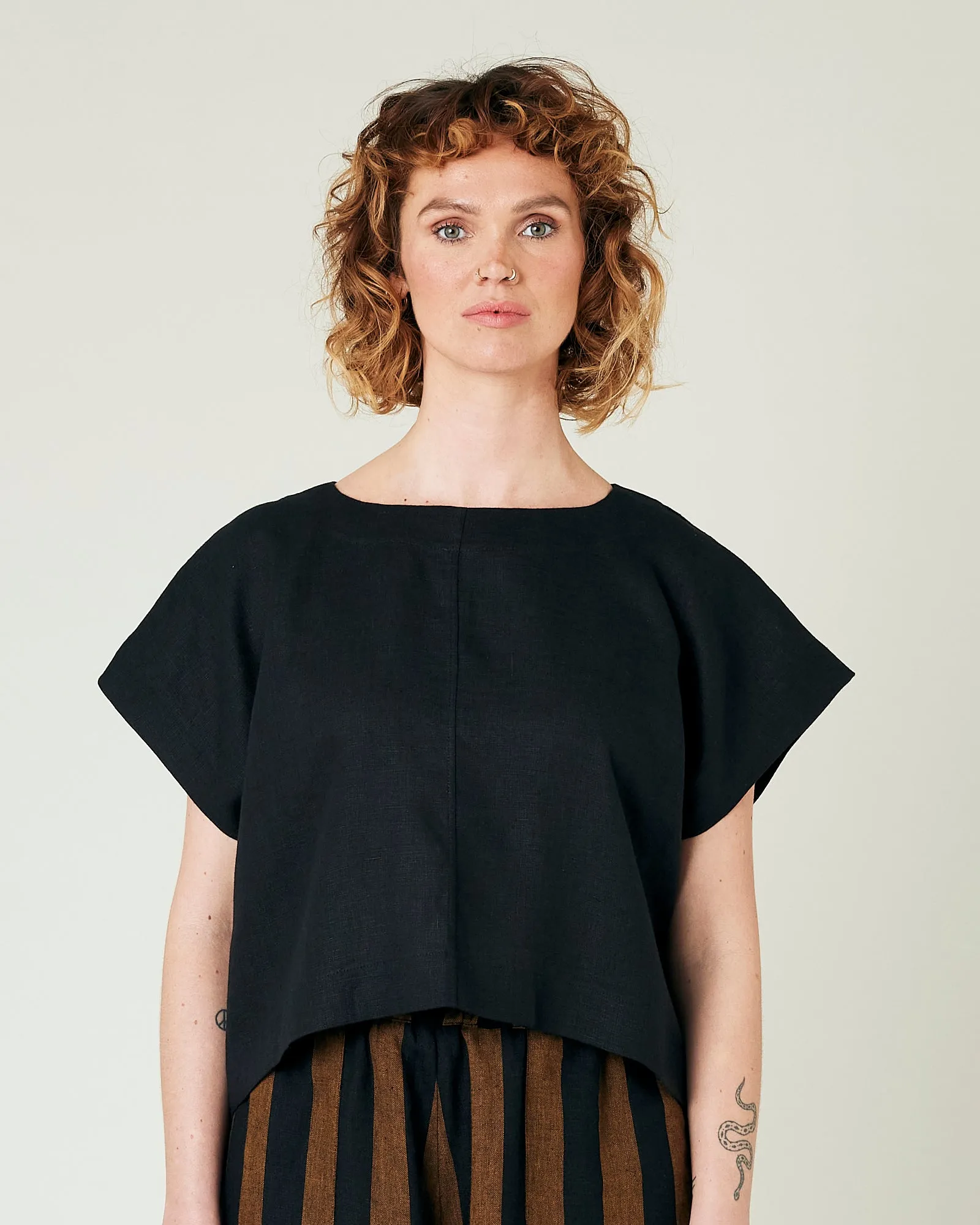 Polly Black Linen Top sold by Beyond Nine