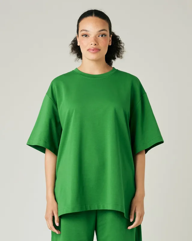 Jude Juniper Green Cotton Jersey Short Drop Sleeve Top sold by Beyond Nine
