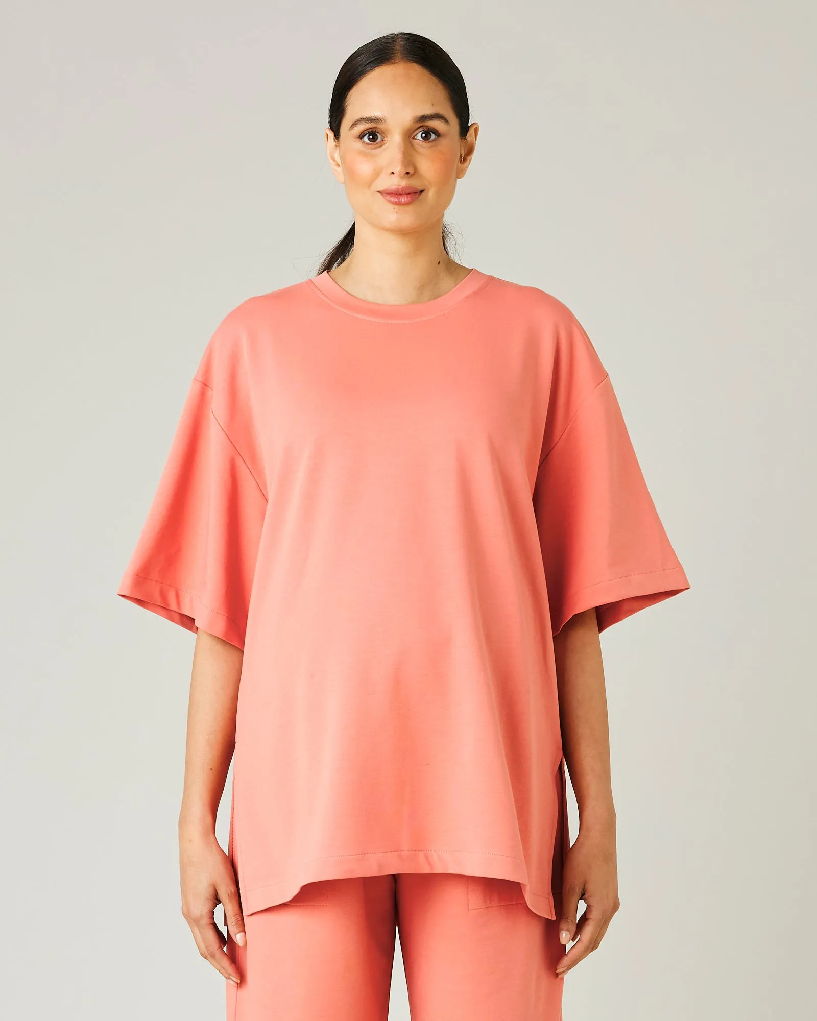 Jude Coral Cotton Jersey Short Drop Sleeve Top sold by Beyond Nine