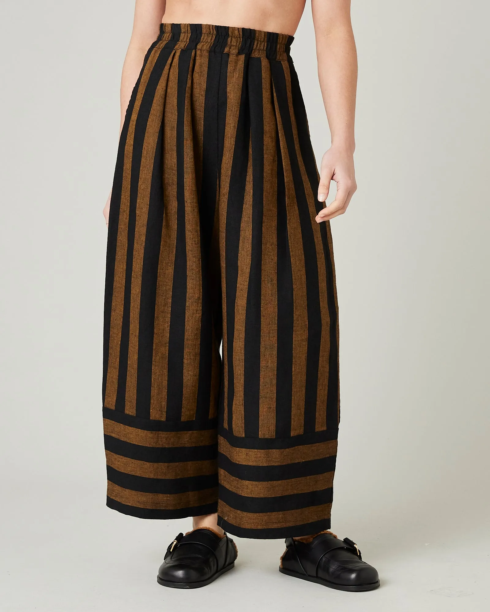 Bobbi Rust And Black Stripe Linen Trousers sold by Beyond Nine