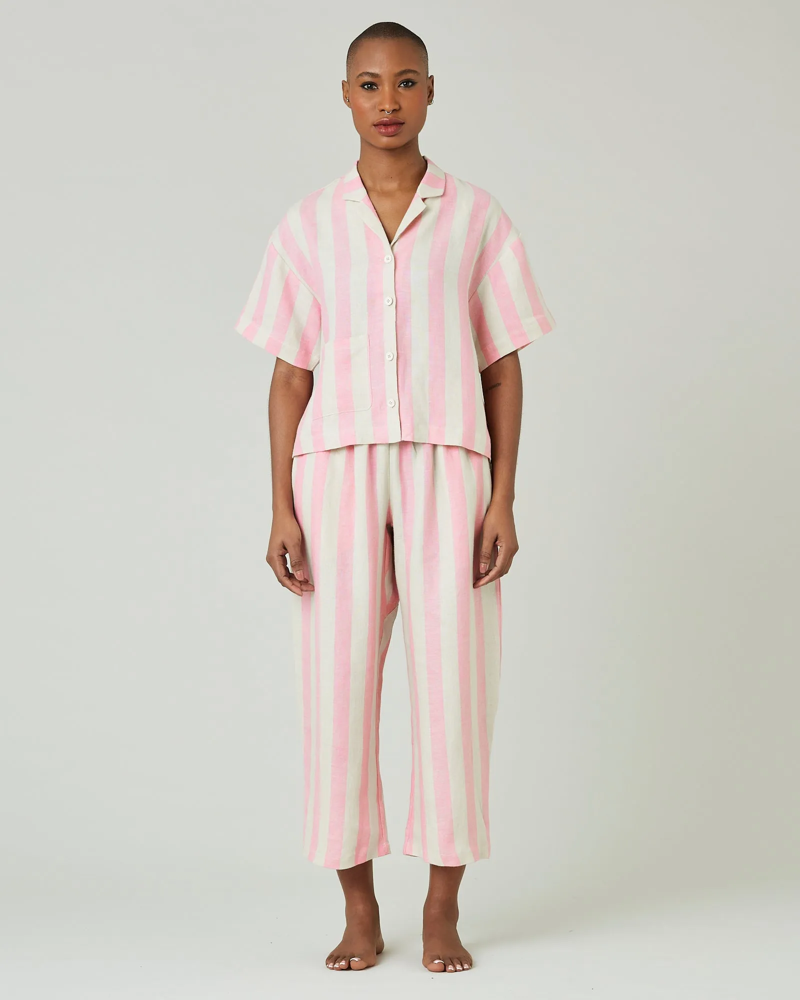 Ultimate PJ Trousers Pink & Ecru Stripe Linen sold by Beyond Nine product image thumbnail 5