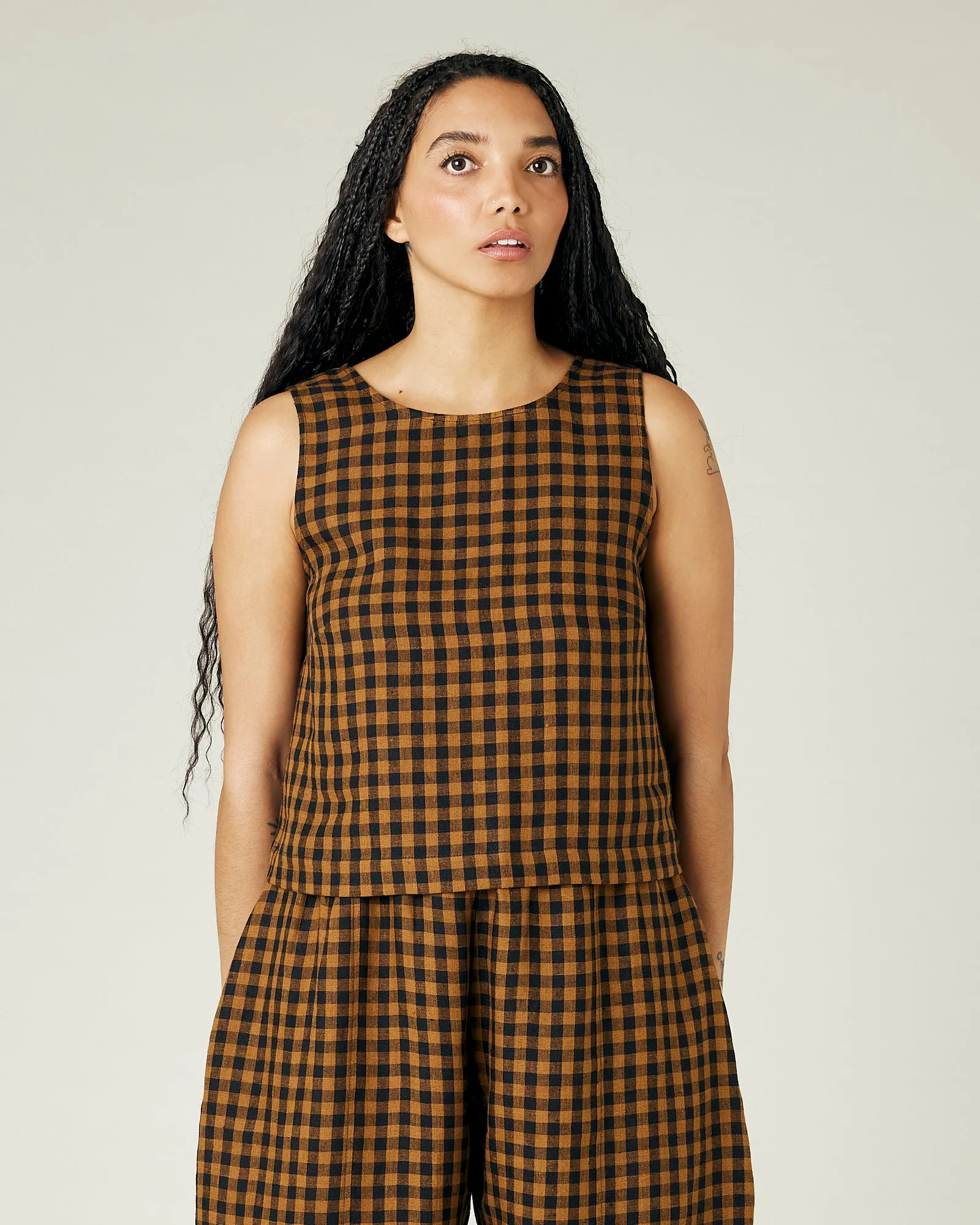 Esme Rust Gingham Linen Top sold by Beyond Nine