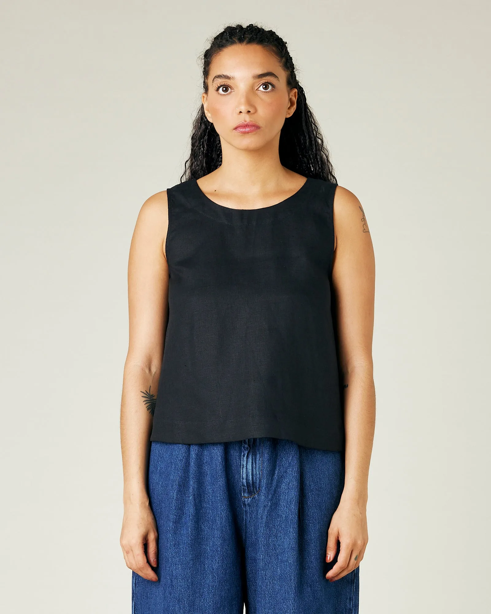 Tara Black Linen Top sold by Beyond Nine