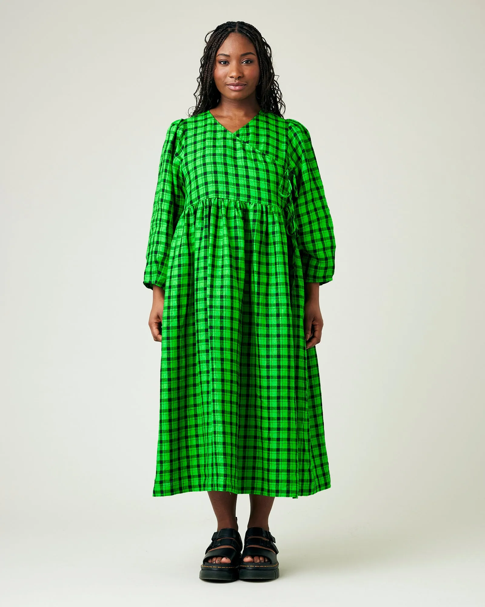 Isabel Black & Green Check Linen Dress sold by Beyond Nine