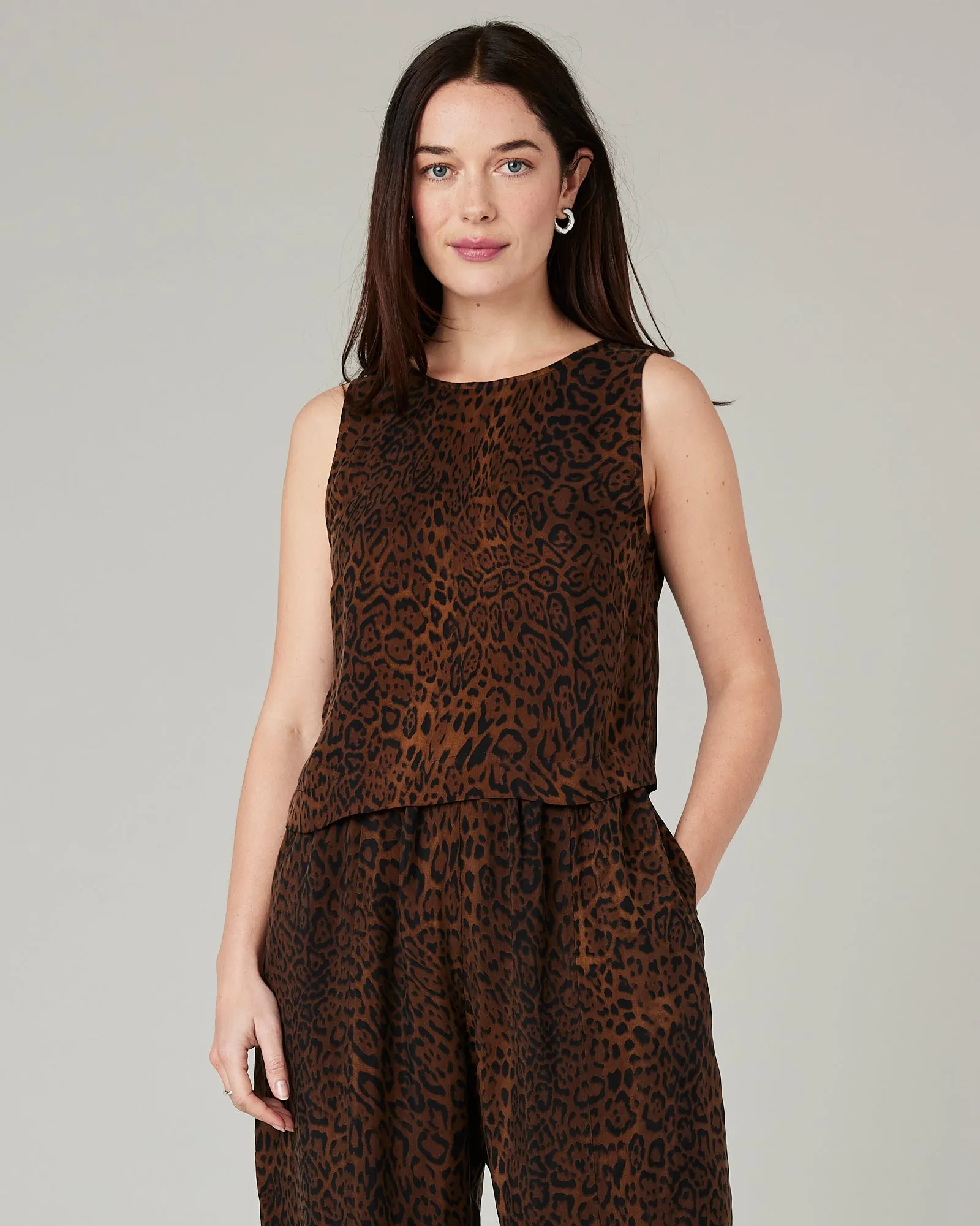 Esme Dark Leopard Print Cupro Top sold by Beyond Nine