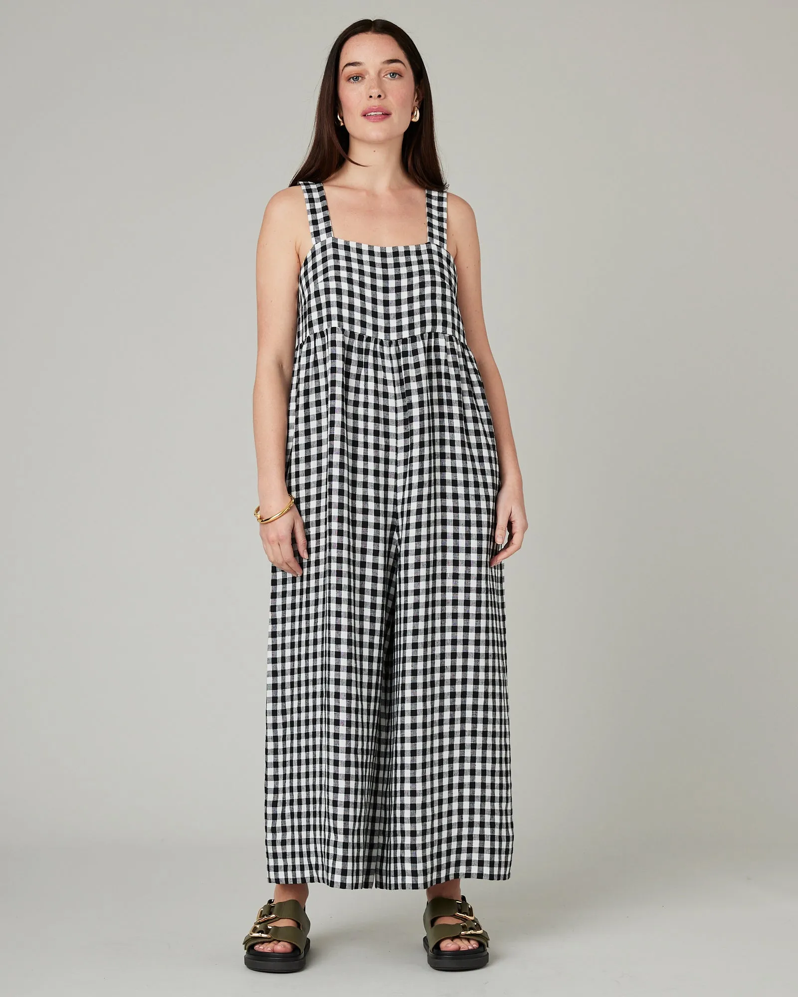 Cari Black & White Gingham Linen Jumpsuit sold by Beyond Nine