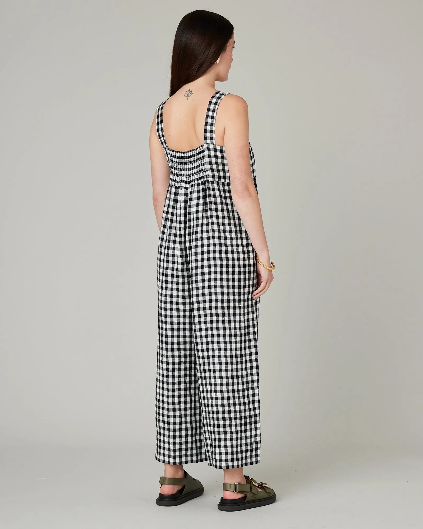 Cari Black & White Gingham Linen Jumpsuit sold by Beyond Nine product image thumbnail 3