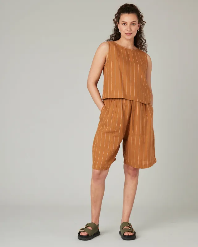 Liv Honey Pinstripe Linen Shorts sold by Beyond Nine