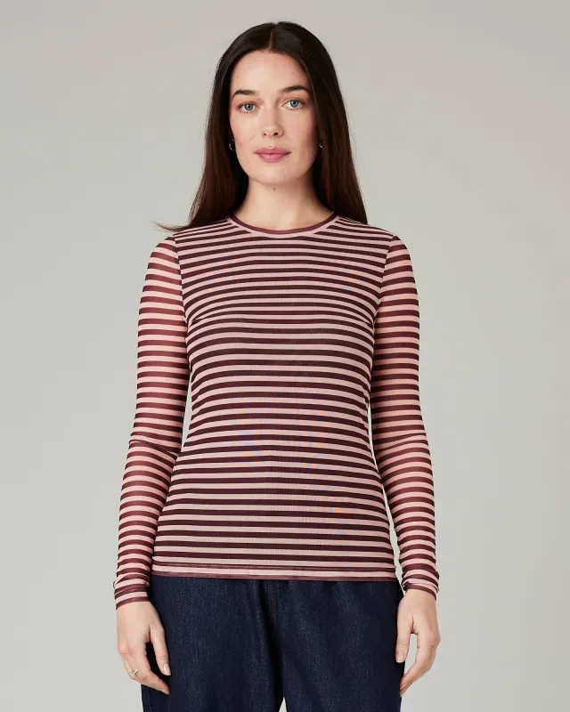 Long sleeve Bon Bon Stripe recycled mesh top sold by Beyond Nine